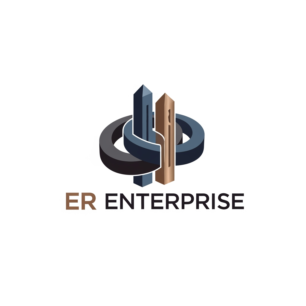 AI Design for ER Entedrprise name use generate logo related to Precast Concrete Ring and Fence Posts colour use dark attractic colors unique design logo