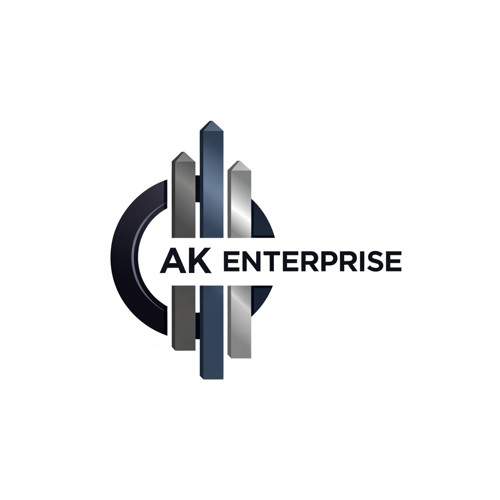 AI Design for AK Enterprise name use generate logo related to Precast Concrete Ring and Fence Posts colour use dark attractic colors unique design logo