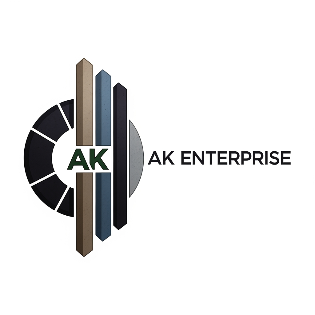 AI Design for AK Enterprise name use generate logo related to Precast Concrete Ring and Fence Posts colour use dark attractic colors unique design logo