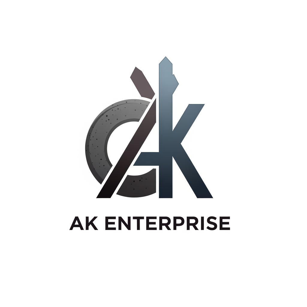 AI Design for AK Enterprise name use generate logo related to Precast Concrete Ring and Fence Posts colour use dark attractic colors unique design logo SHOULD MERGE TO AK Enterprise
