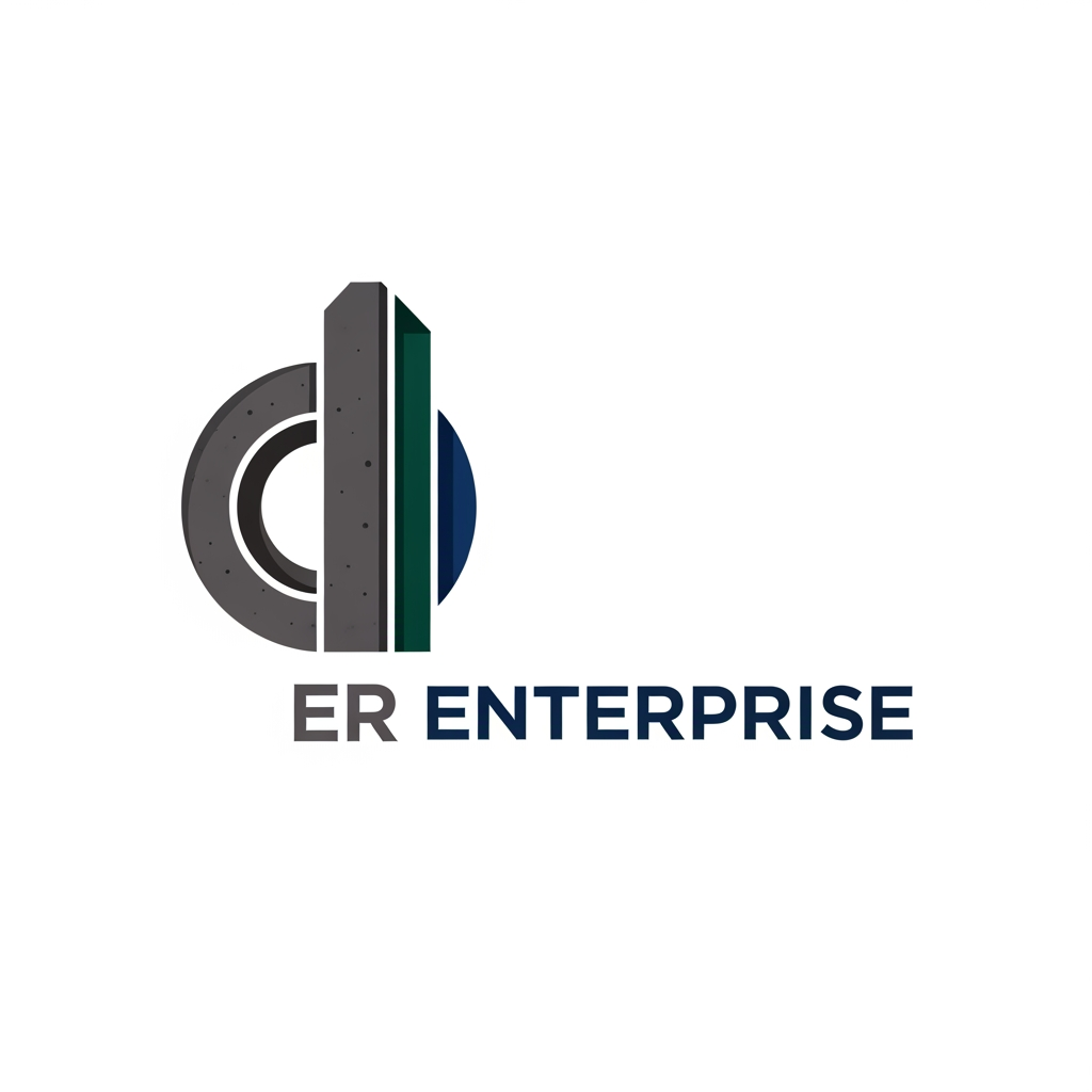 AI Design for ER Entedrprise name use generate logo related to Precast Concrete Ring and Fence Posts colour use dark attractic colors unique design logo