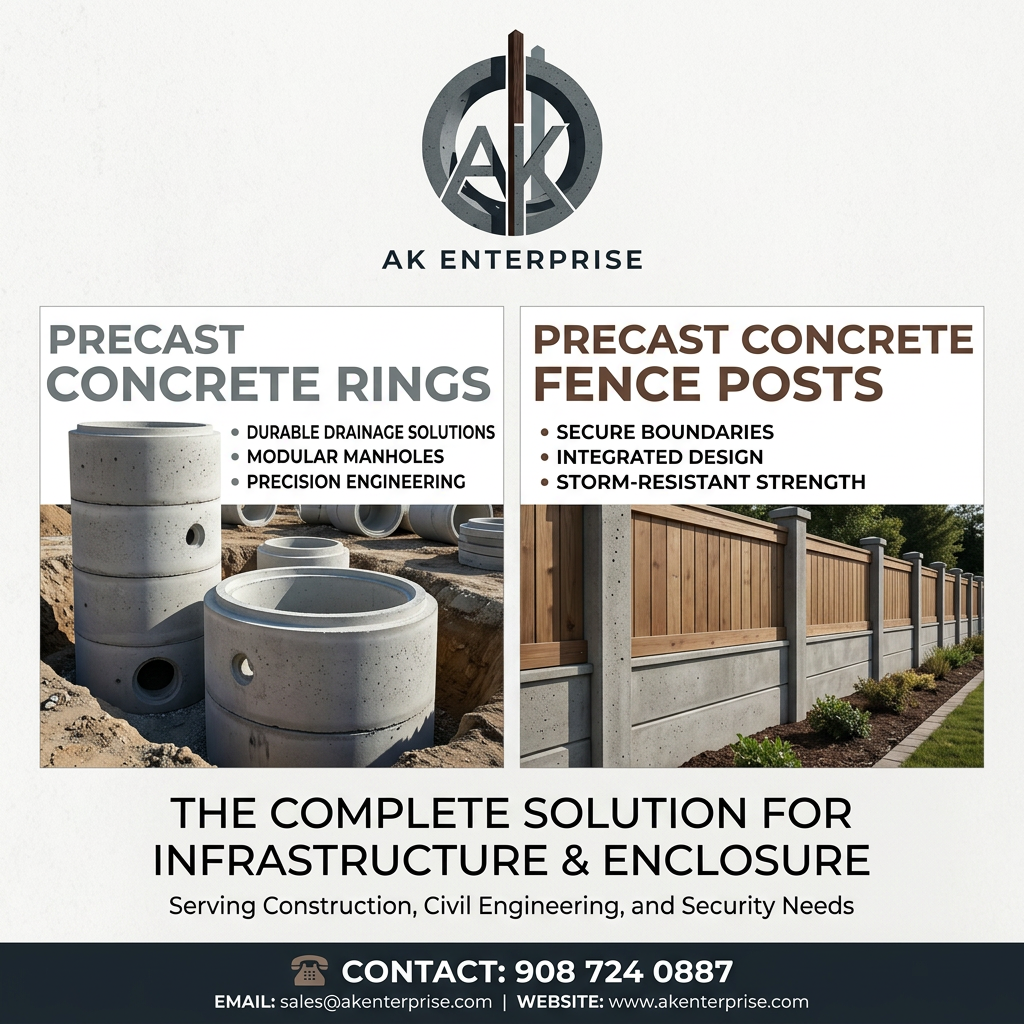 AI Design for Precast Concrete Rings,Precast Concrete Fence Posts related poster need for website logo also include in poster with contact :9087240887