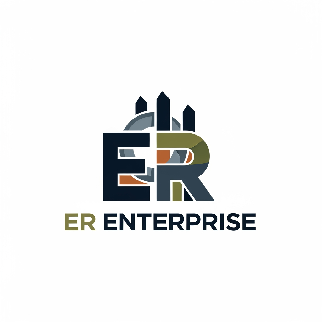 AI Design for ER Entedrprise name use generate logo related to Precast Concrete Ring and Fence Posts colour use dark attractic colors unique design logo