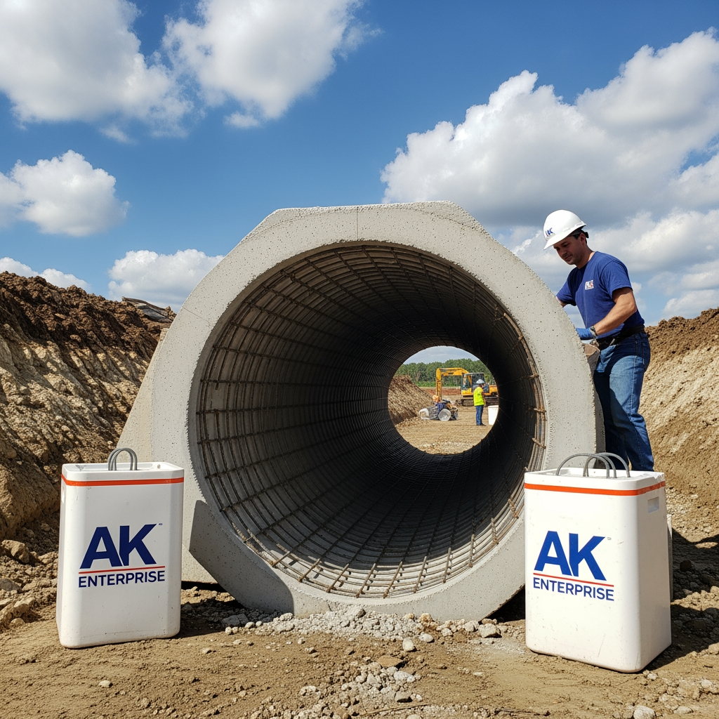 AI Design for [At AK Enterprise, we don't just manufacture concrete products—we build the reliable, long-lasting infrastructure that secures your property and supports your land. Specializing in High-Quality Reinforced Cement Concrete (RCC) products, we are the trusted partner for contractors, farmers, and developers who refuse to compromise on structural integrity.] simple image more relate to content in content relate generate image unique image