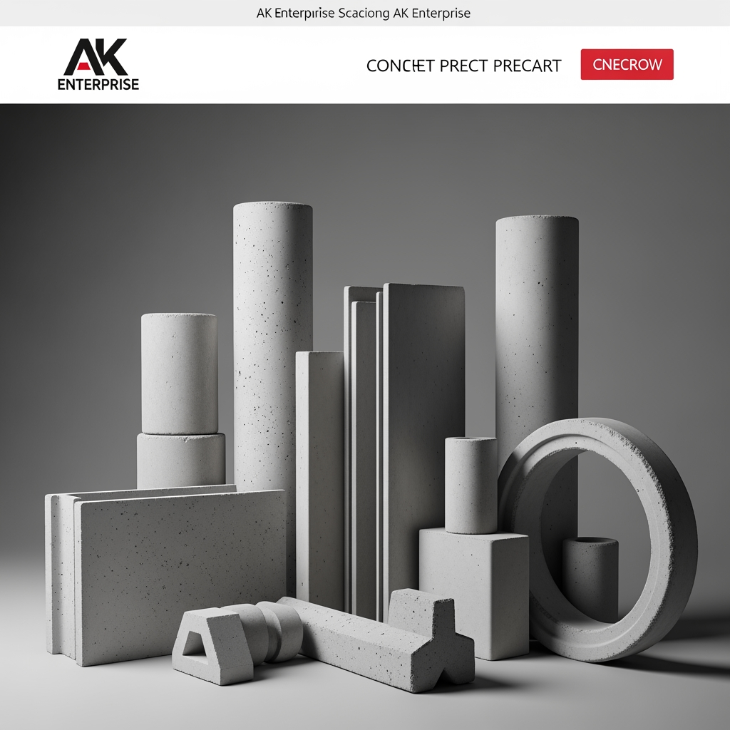 AI Design for content use in website[At AK Enterprise, we don't just manufacture concrete products—we build the reliable, long-lasting infrastructure that secures your property and supports your land. Specializing in High-Quality Reinforced Cement Concrete (RCC) products, we are the trusted partner for contractors, farmers, and developers who refuse to compromise on structural integrity.] actually we possible to do Precast Concrete Rings  Sizes:
3 Feet (Width) x 1 Foot
(Height)
4 Feet (Width) x 1 Foot (Height)
5 Feet (Width) x 1 Foot (Height)
6 Feet (Width) x 1 Foot (Height)
Precast Concrete Fence Posts  Sizes:
6 Feet (Total Length)
7 Feet (Total Length)
8 Feet (Total Length)  simple image relate to content in content relate generate                                 image unique image