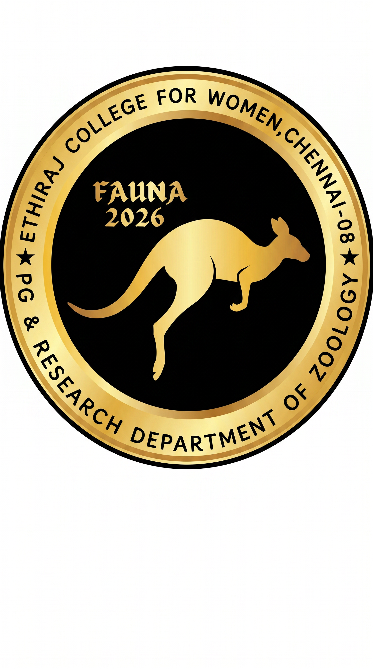 AI Design for I am studying 3rd year in B.Sc. advanced zoology and biotechnology in ethiraj college for women. am an editorial member in my department's association. we usually design a logo for our association every year. i've attached the logo our seniors did for previous year's association. the kangaroo must be there but a diff pose maybe. edit FAUNA 2025 to FAUNA 2026. The logo must be unique and different.