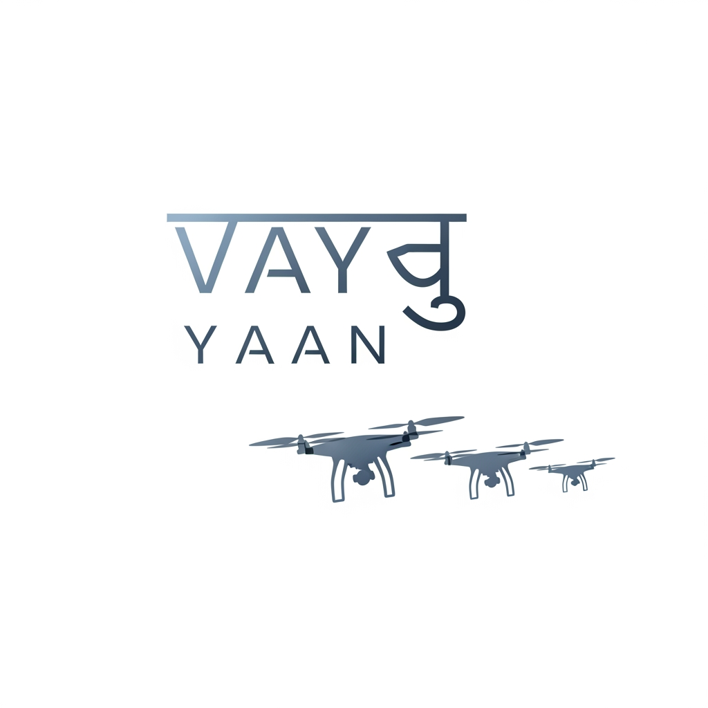 AI Design for I wnt to crete a logo for my drone project wherein it has vayu that's in hindi and yaan written in in english and three drone visuals aligned perecty n me them bit trnprent