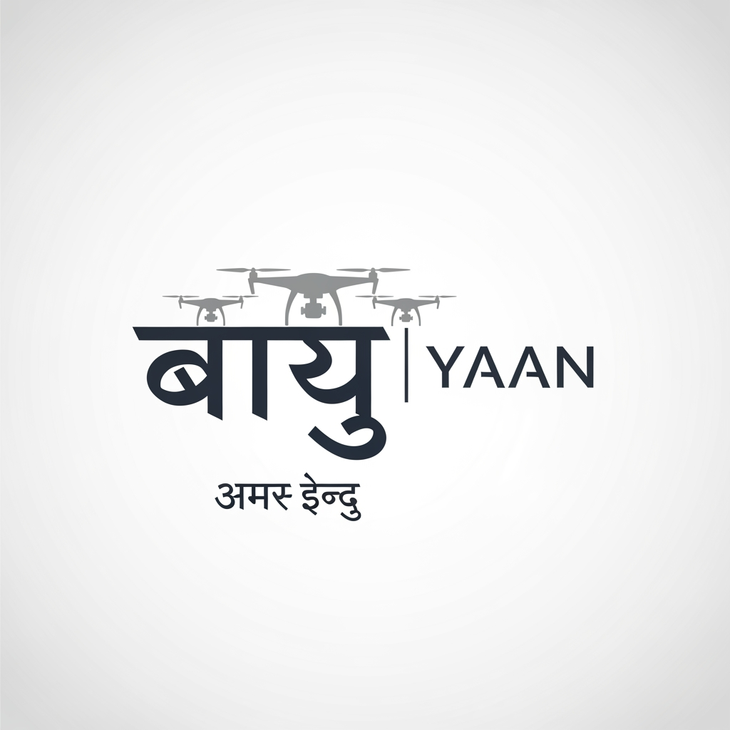 AI Design for I wnt to crete a logo for my drone project wherein it has vaayu written in font ams indu that's in hindi and yaan written in in english and three drone visuals aligned perecty n me them bit trnprent