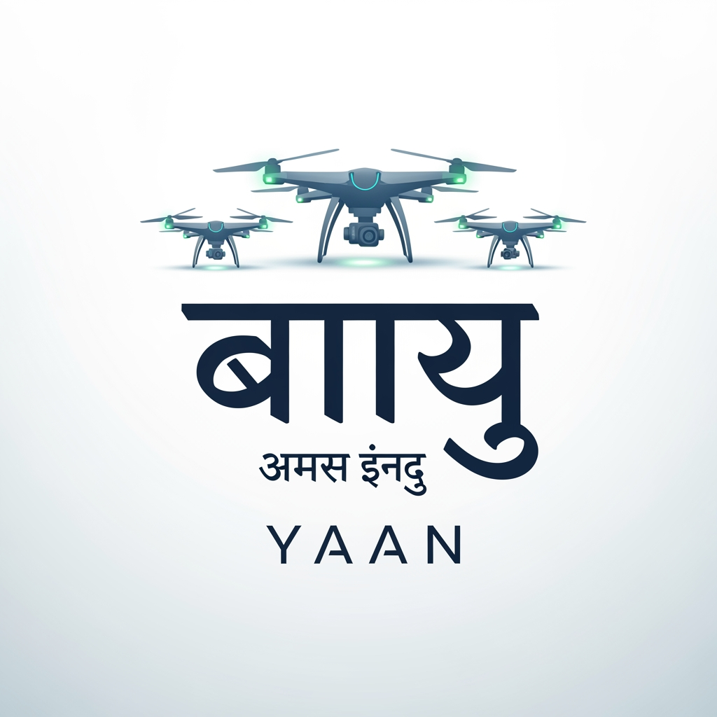 AI Design for I wnt to crete a logo for my drone project wherein it has vaayu written in font ams indu that's in hindi and yaan written in in english and three drone visuals aligned perecty n me them bit trnprent