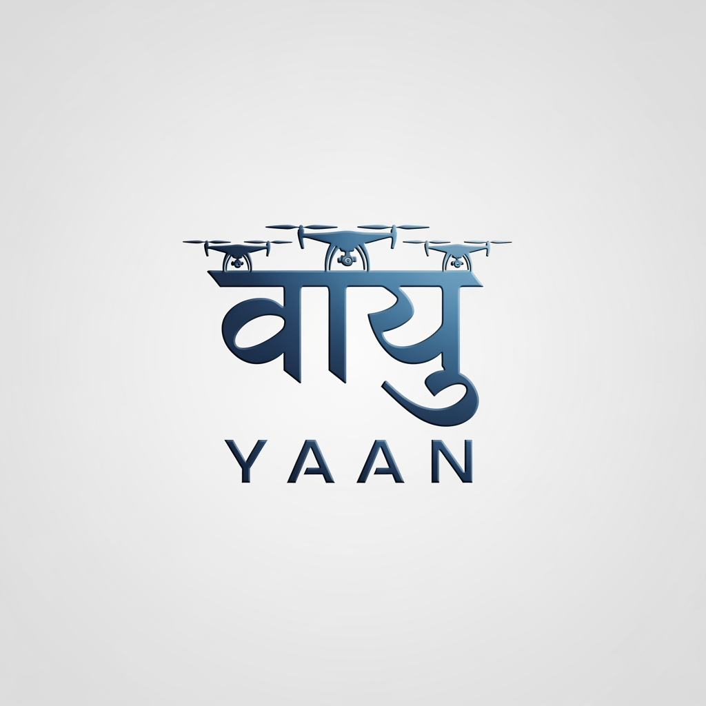 AI Design for I wnt to crete a logo for my drone project wherein it has vaayu written in font ams indu that's in hindi and yaan written in in english and three drone visuals aligned perecty n me them bit trnprent