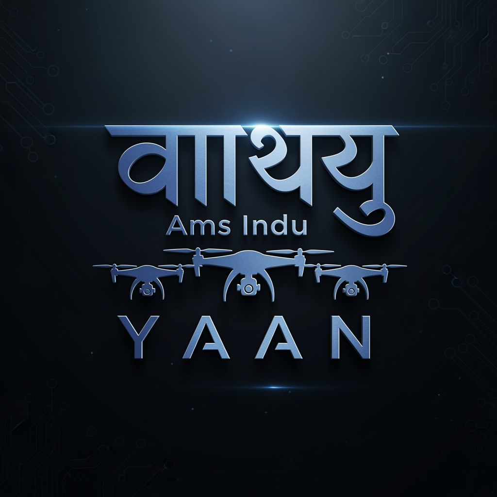 AI Design for I wnt to crete a logo for my drone project wherein it has vaayu written in font ams indu that's in hindi and yaan written in in english and three drone visuals aligned perecty n me them bit trnprent