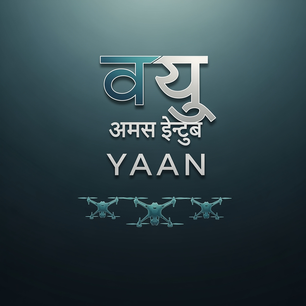 AI Design for I wnt to crete a logo for my drone project wherein it has vayu written in font ams indu that's in hindi and yaan written in in english and three drone visuals aligned perecty n me them bit trnprent