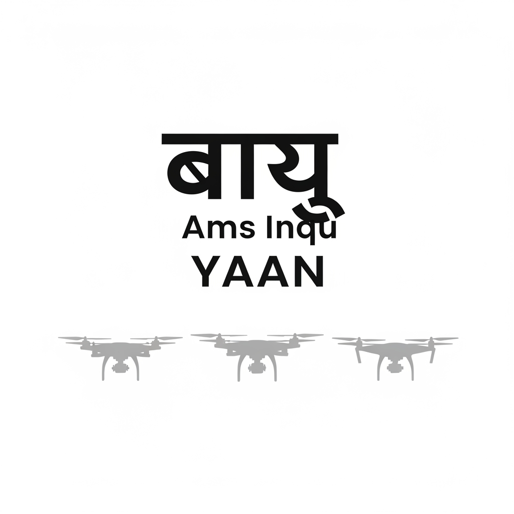 AI Design for I wnt to crete a logo for my drone project wherein it has vayu written in font ams indu that's in hindi and yaan written in in english and three drone visuals aligned perecty n me them bit trnprent