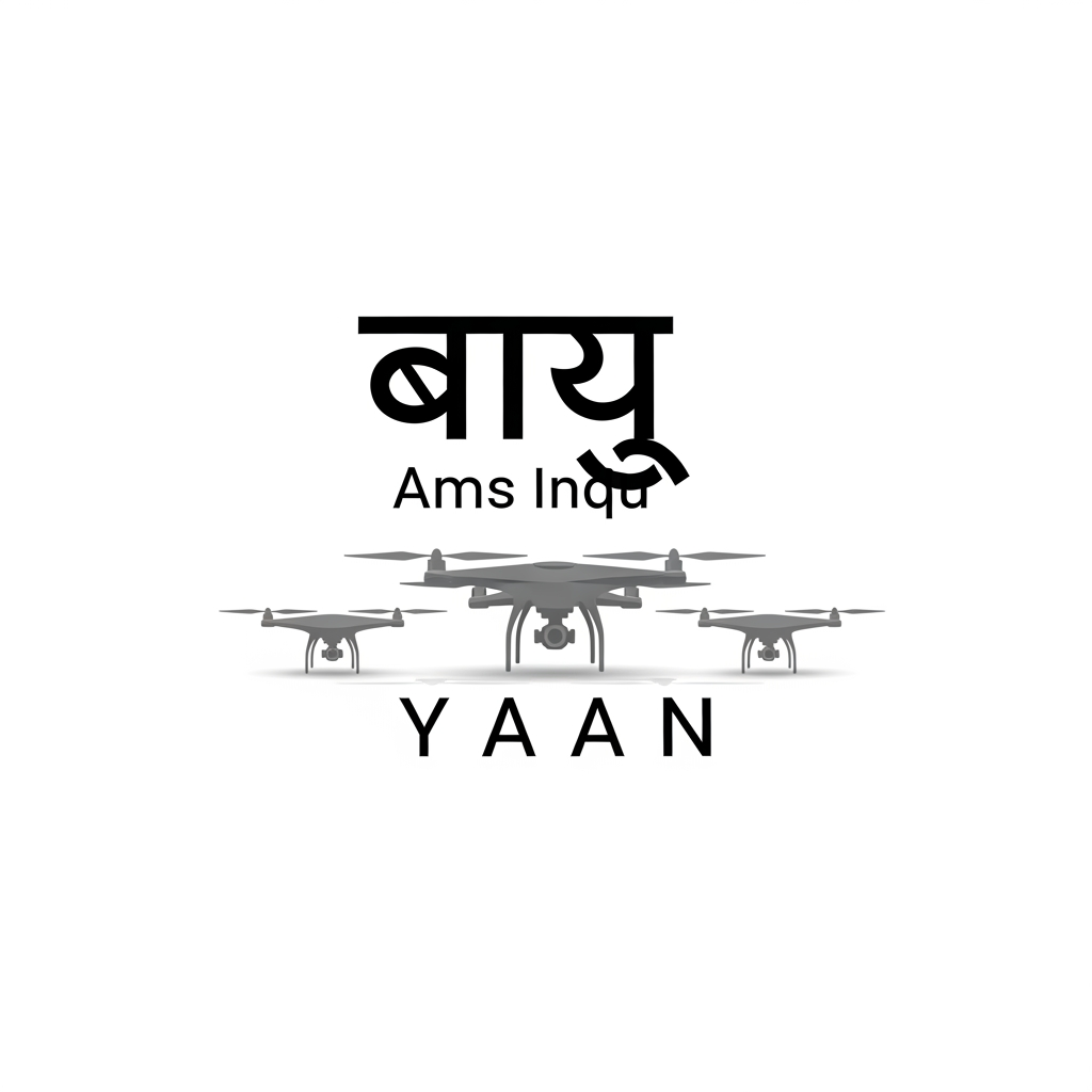 AI Design for I wnt to crete a logo for my drone project wherein it has vayu written in font ams indu that's in hindi and yaan written in in english and three drone visuals aligned perecty n me them bit trnprent