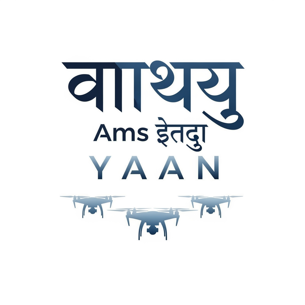 AI Design for I wnt to crete a logo for my drone project wherein it has vaayu written in font ams indu that's in hindi and yaan written in in english and three drone visuals aligned perecty n me them bit trnprent