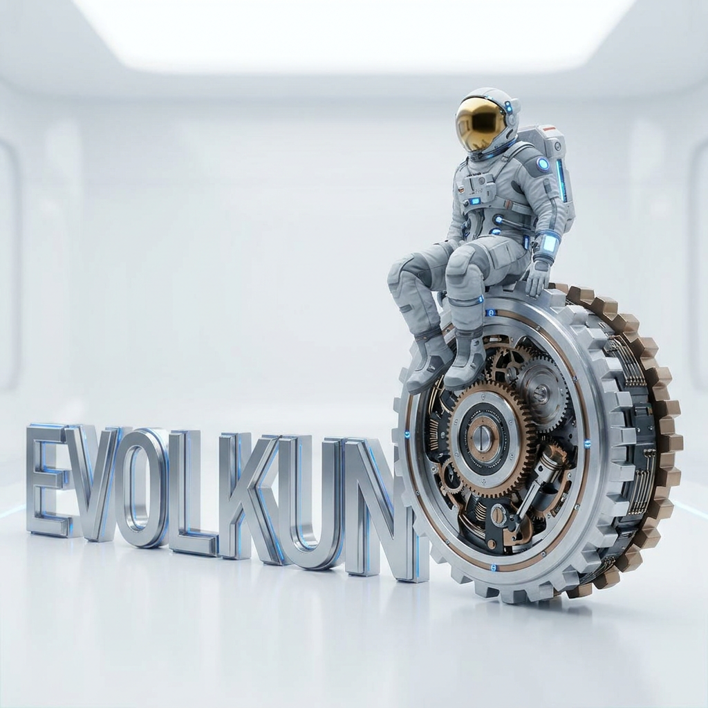 AI Design for Create a high-quality cinematic 3D animation featuring two separate characters:
1. A realistic futuristic astronaut.
2. A metallic mechanical gear/engine inspired by a settings icon.
Animation Sequence:
The scene begins in a clean bright futuristic environment with a light premium technology aesthetic.
A large floating text logo "EVOLKUN" appears suspended in the air.
The EVOLKUN logo suddenly drops from above with realistic physics and a slight bounce before settling into position.
A large metallic gear-engine then falls separately from above, rotating as it descends. It lands on top of the EVOLKUN logo with a subtle impact effect, vibration, and bounce.
After landing, the gear continues rotating and smoothly slides toward the right side of the EVOLKUN logo while maintaining its rotation.
Meanwhile, a futuristic astronaut enters from the right side of the scene completely independent of the gear.
The astronaut performs a realistic walking animation with natural arm swings, leg movement, and slight body motion.
As the astronaut approaches the gear, the gear stops moving and remains positioned on the right side of the EVOLKUN logo.
The astronaut climbs onto the gear-engine and sits comfortably on top of it.
Once seated, the astronaut performs an idle animation including:
- subtle breathing
- gentle floating motion
- occasional head movement
- looking around naturally
The gear continues a slow elegant rotation while the astronaut remains seated.
Visual Style:
- Premium technology company branding
- Futuristic but professional
- Bright light theme
- Clean white environment
- High-end CGI quality
- Cinematic camera movement
- Soft global illumination
- Detailed metallic materials
- Realistic shadows
- Smooth motion blur
- Modern startup / AI company aesthetic
Camera Animation:
- Begin with a wide shot
- Follow the logo drop
- Track the gear movement
- Follow the astronaut walking
- Slowly zoom in as the astronaut sits
- End with a hero shot showing:
EVOLKUN logo,
rotating gear on the right,
astronaut sitting on top of the gear
Duration: 10–15 seconds
Style: Pixar-quality cinematic 3D animation, Unreal Engine quality, highly polished, professional brand intro.