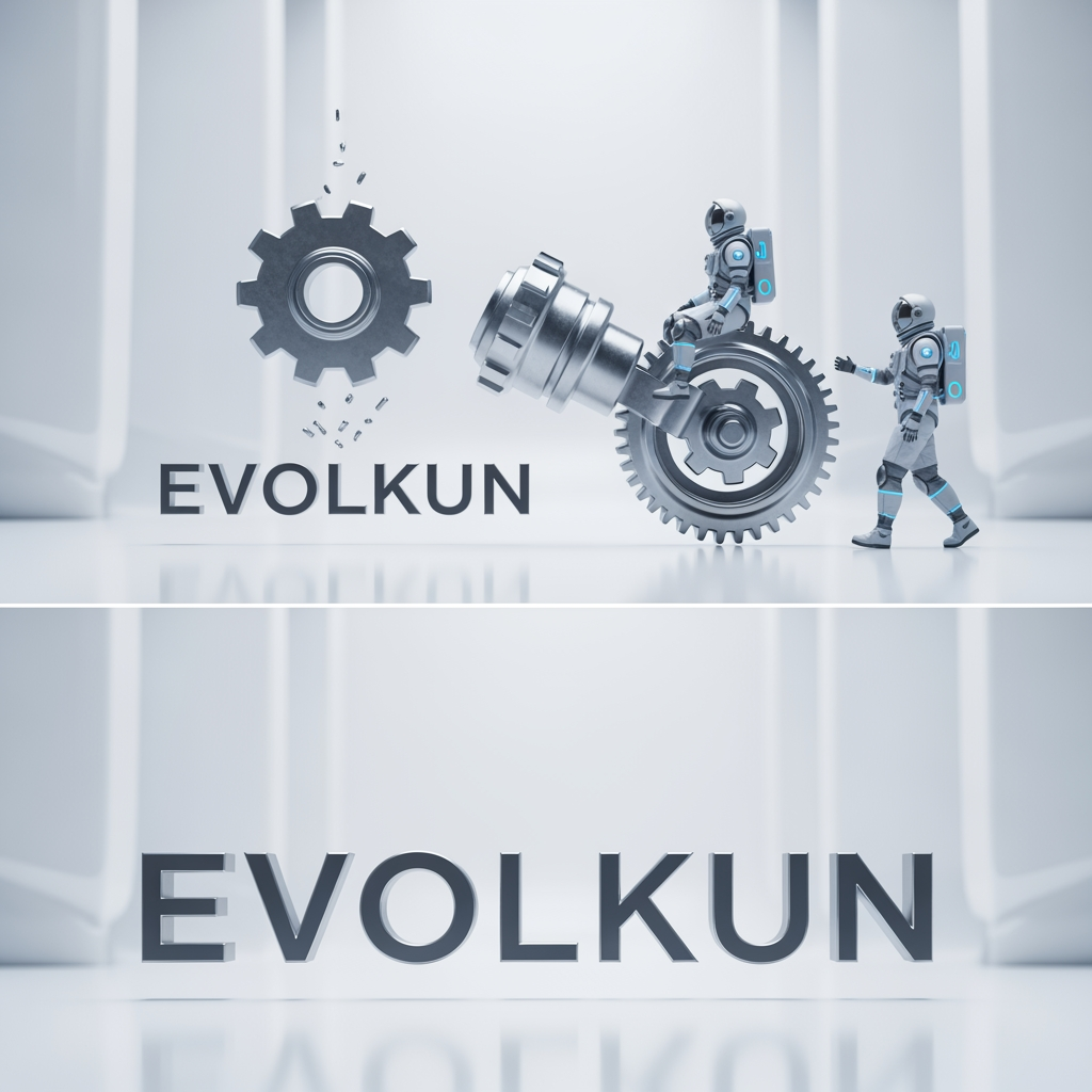AI Design for Create a high-quality cinematic 3D animation featuring two separate characters:
1. A realistic futuristic astronaut.
2. A metallic mechanical gear/engine inspired by a settings icon.
Animation Sequence:
The scene begins in a clean bright futuristic environment with a light premium technology aesthetic.
A large floating text logo "EVOLKUN" appears suspended in the air.
The EVOLKUN logo suddenly drops from above with realistic physics and a slight bounce before settling into position.
A large metallic gear-engine then falls separately from above, rotating as it descends. It lands on top of the EVOLKUN logo with a subtle impact effect, vibration, and bounce.
After landing, the gear continues rotating and smoothly slides toward the right side of the EVOLKUN logo while maintaining its rotation.
Meanwhile, a futuristic astronaut enters from the right side of the scene completely independent of the gear.
The astronaut performs a realistic walking animation with natural arm swings, leg movement, and slight body motion.
As the astronaut approaches the gear, the gear stops moving and remains positioned on the right side of the EVOLKUN logo.
The astronaut climbs onto the gear-engine and sits comfortably on top of it.
Once seated, the astronaut performs an idle animation including:
- subtle breathing
- gentle floating motion
- occasional head movement
- looking around naturally
The gear continues a slow elegant rotation while the astronaut remains seated.
Visual Style:
- Premium technology company branding
- Futuristic but professional
- Bright light theme
- Clean white environment
- High-end CGI quality
- Cinematic camera movement
- Soft global illumination
- Detailed metallic materials
- Realistic shadows
- Smooth motion blur
- Modern startup / AI company aesthetic
Camera Animation:
- Begin with a wide shot
- Follow the logo drop
- Track the gear movement
- Follow the astronaut walking
- Slowly zoom in as the astronaut sits
- End with a hero shot showing:
EVOLKUN logo,
rotating gear on the right,
astronaut sitting on top of the gear
Duration: 10–15 seconds
Style: Pixar-quality cinematic 3D animation, Unreal Engine quality, highly polished, professional brand intro.