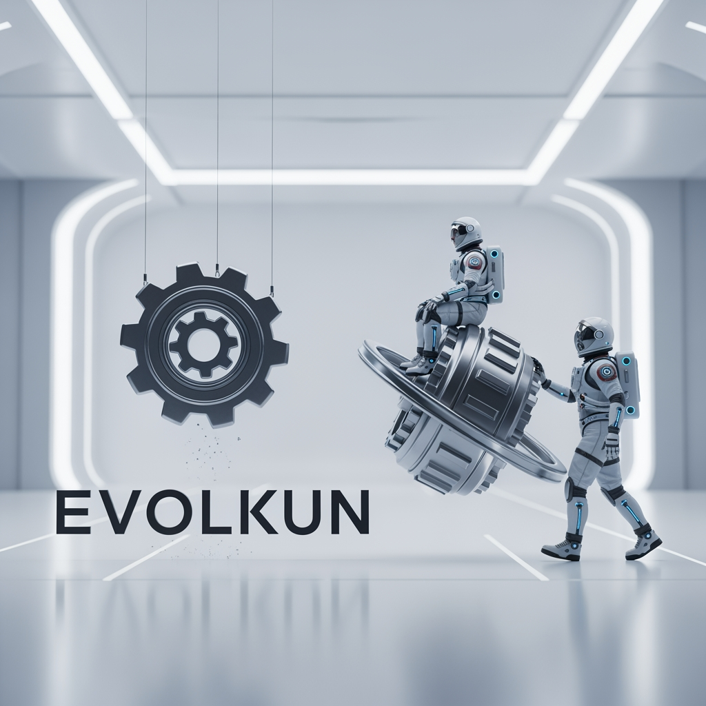 AI Design for Create a high-quality cinematic 3D animation featuring two separate characters:
1. A realistic futuristic astronaut.
2. A metallic mechanical gear/engine inspired by a settings icon.
Animation Sequence:
The scene begins in a clean bright futuristic environment with a light premium technology aesthetic.
A large floating text logo "EVOLKUN" appears suspended in the air.
The EVOLKUN logo suddenly drops from above with realistic physics and a slight bounce before settling into position.
A large metallic gear-engine then falls separately from above, rotating as it descends. It lands on top of the EVOLKUN logo with a subtle impact effect, vibration, and bounce.
After landing, the gear continues rotating and smoothly slides toward the right side of the EVOLKUN logo while maintaining its rotation.
Meanwhile, a futuristic astronaut enters from the right side of the scene completely independent of the gear.
The astronaut performs a realistic walking animation with natural arm swings, leg movement, and slight body motion.
As the astronaut approaches the gear, the gear stops moving and remains positioned on the right side of the EVOLKUN logo.
The astronaut climbs onto the gear-engine and sits comfortably on top of it.
Once seated, the astronaut performs an idle animation including:
- subtle breathing
- gentle floating motion
- occasional head movement
- looking around naturally
The gear continues a slow elegant rotation while the astronaut remains seated.
Visual Style:
- Premium technology company branding
- Futuristic but professional
- Bright light theme
- Clean white environment
- High-end CGI quality
- Cinematic camera movement
- Soft global illumination
- Detailed metallic materials
- Realistic shadows
- Smooth motion blur
- Modern startup / AI company aesthetic
Camera Animation:
- Begin with a wide shot
- Follow the logo drop
- Track the gear movement
- Follow the astronaut walking
- Slowly zoom in as the astronaut sits
- End with a hero shot showing:
EVOLKUN logo,
rotating gear on the right,
astronaut sitting on top of the gear
Duration: 10–15 seconds
Style: Pixar-quality cinematic 3D animation, Unreal Engine quality, highly polished, professional brand intro.