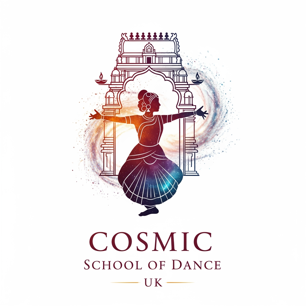 AI Design for I want to create a logo for a bharatanatyam school in UK.
"Cosmic School of Dance".
Logo should have bharatanatyam, traditional aesthetics. A sacred space for learning, growing.