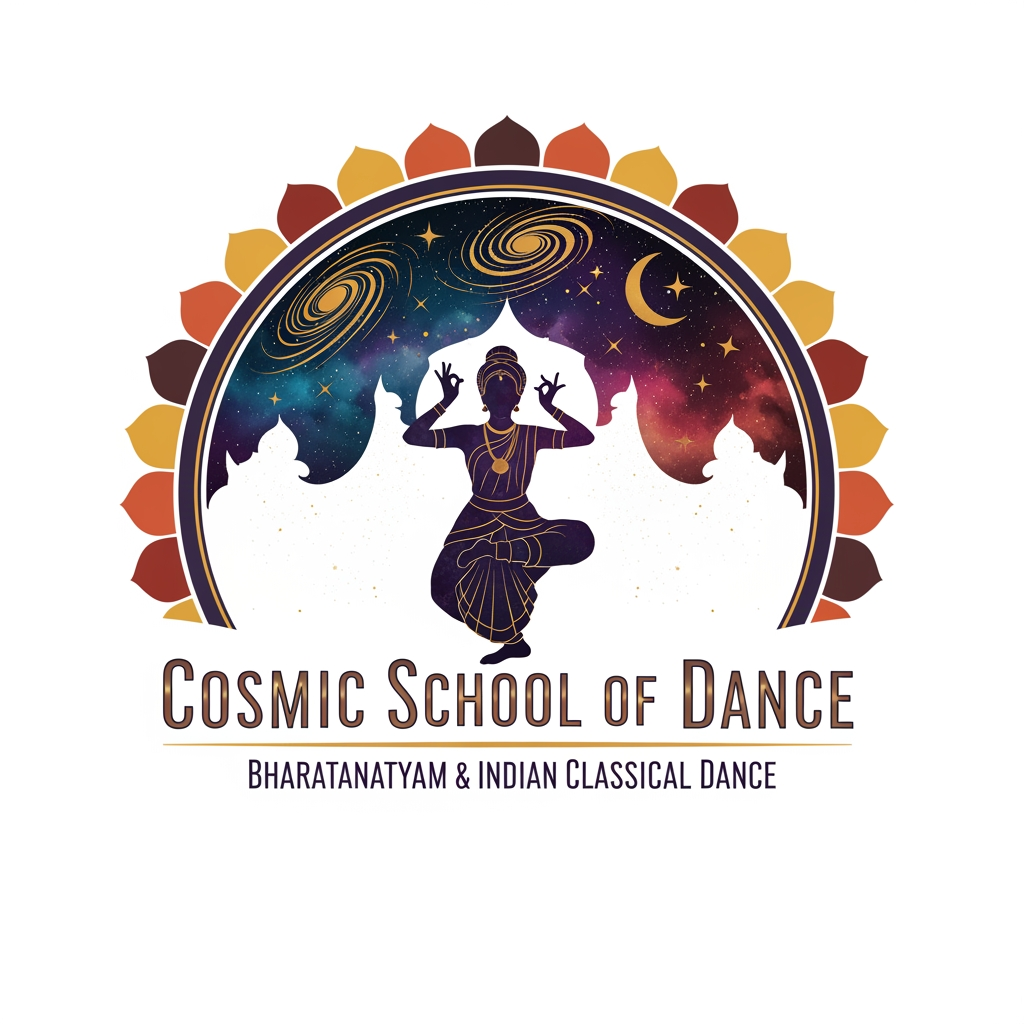 AI Design for I want to create a logo for a bharatanatyam school in UK.
"Cosmic School of Dance".
Logo should have bharatanatyam, traditional aesthetics. A sacred space for learning, growing.