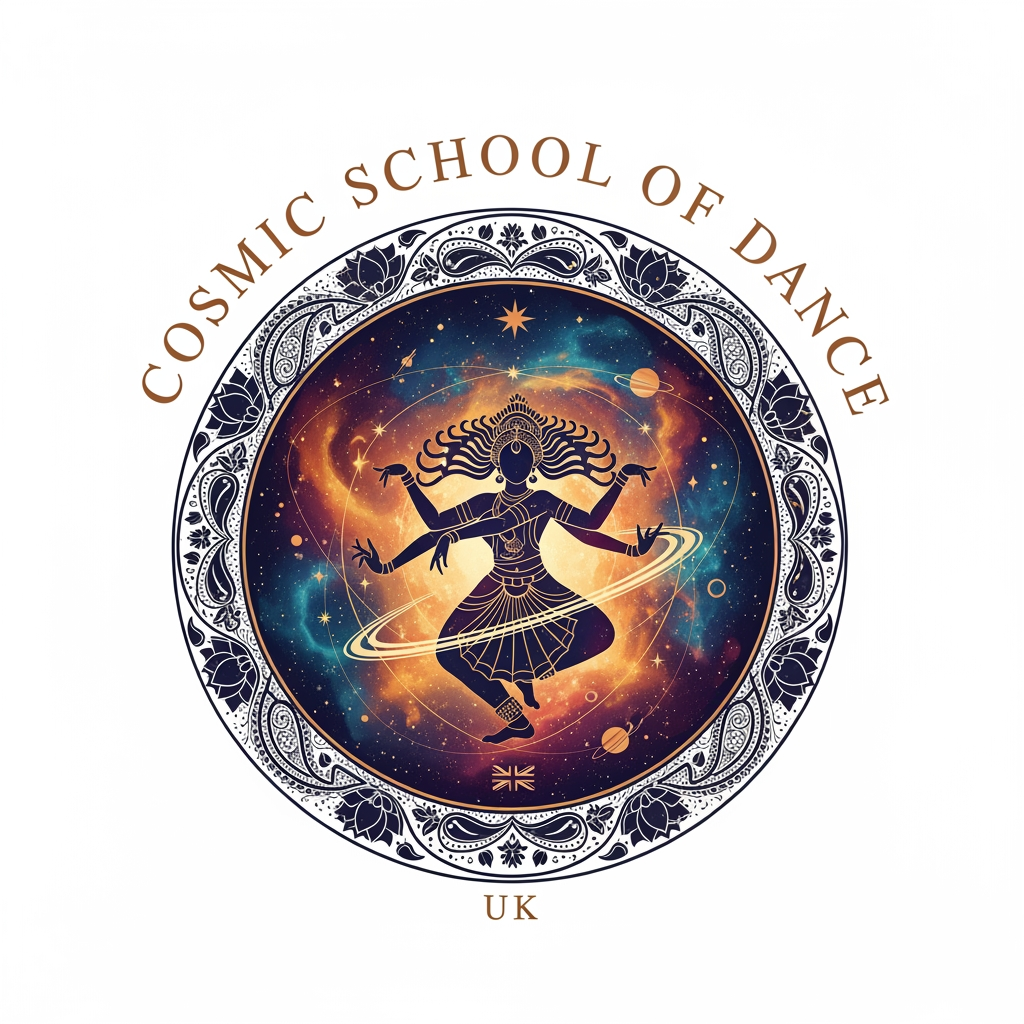 AI Design for I want to create a logo for a bharatanatyam school in UK.
"Cosmic School of Dance".
Logo should have bharatanatyam, traditional aesthetics. A sacred space for learning, growing.