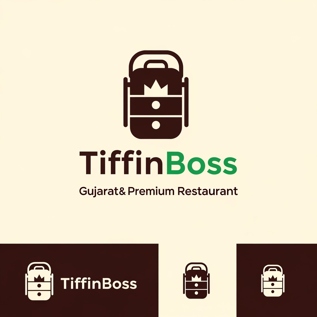 AI Design for Create a premium startup logo for:
TiffinBoss
Industry:
Gujarati Tiffin and Restaurant Technology Platform
Style:
Modern
Minimal
Memorable
Scalable
Avoid:
Cartoon mascots
Chef hats
Generic food icons
Clipart
Stock symbols
Create:
1. Icon Only
2. Wordmark
3. App Icon
4. Horizontal Version
Logo Symbol Ideas:
* TB Monogram
* Premium Tiffin Container
* Hidden Crown
* Geometric Food Container
* Abstract Gujarati Food-Tech Symbol
Colors:
Primary:
#944A00
Secondary:
#FFF8F0
Accent:
#2E7D32
Inspiration:
Uber
Zomato
Swiggy
Zepto
Blinkit
Must look like a funded startup and not a local restaurant logo.
Vector style.
Flat design.
No gradients.
No stock assets.