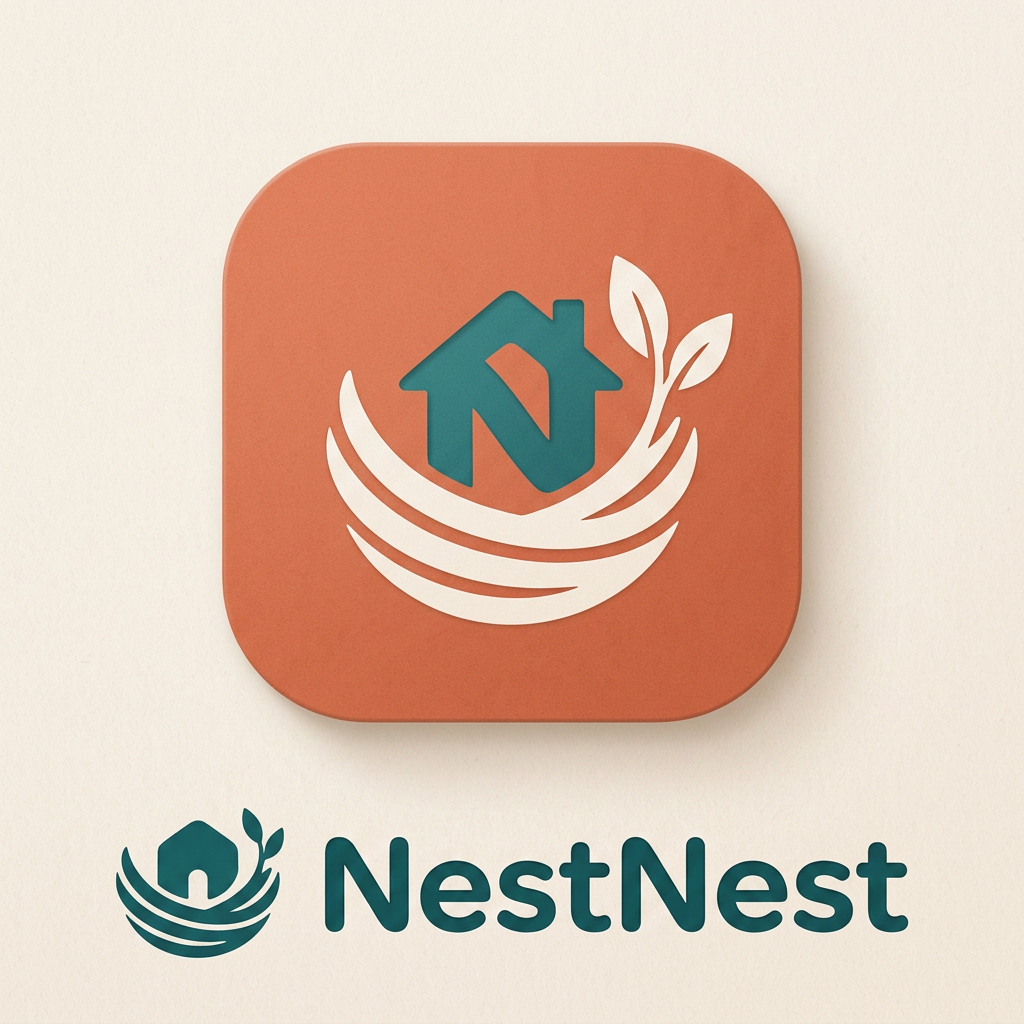 AI Design for 📋 Project Brief
App Name: NestNest
Category: Real Estate / Home Rental
Platform: Mobile App (iOS & Android)
🎯 What I Need
A clean, modern app icon logo that works at small sizes (mobile icon)
Should feel trustworthy, warm, and friendly — not corporate or cold
Must include the wordmark "NestNest" as well (separate version)
🎨 Style Direction
Mood: Cozy, safe, homey — like "your perfect place"
Style: Minimal + modern, NO clipart or generic house icons
Color Preference: Warm tones — terracotta, warm orange, or deep teal (open to suggestions)
Inspiration: Airbnb-level polish, but more personal/warm