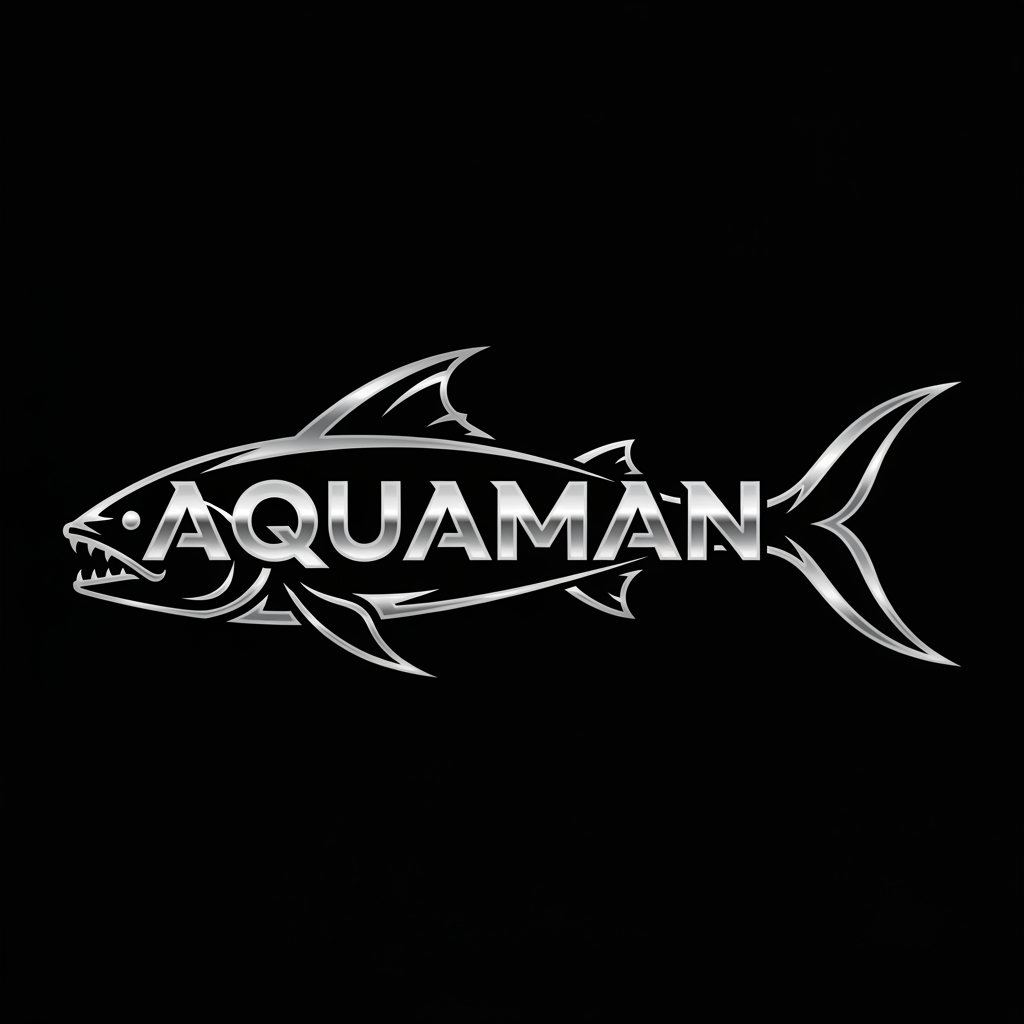 AI Design for Create a premium luxury wordmark logo featuring the text "AQUAMAN" seamlessly transformed into the shape of a powerful fish. The typography itself should form the fish silhouette, making the fish and wordmark appear as one unified design.
Design Requirements:
The entire fish shape must be built from the letters of AQUAMAN.
No separate fish illustration.
No eyes, pupils, facial features, or cartoon elements.
The fish should look aggressive, sleek, fast, and powerful through its shape alone.
The first A should naturally form the fish head and mouth.
The last letters should organically transition into an elegant forked tail fin.
Integrate sharp dorsal fins and lower fins into the typography.
Every letter should contribute to the fish anatomy.
Strong silhouette recognizable even at small sizes.
Style:
Ultra-premium metallic silver finish.
Brushed stainless steel texture.
Realistic chrome reflections.
High contrast highlights and shadows.
3D embossed appearance.
Luxury sports-brand aesthetic.
Sharp angular cuts and aggressive contours.
Clean vector-quality edges.
Professional esports, marine, and luxury brand influence.
Composition:
Horizontal logo layout.
Fish swimming from left to right.
Balanced proportions.
Symmetrical fin placement.
Tail integrated naturally into typography.
Strong negative space usage.
Black background for maximum contrast.
Quality:
Award-winning logo design.
Corporate branding quality.
Minimal yet highly recognizable.
Vector logo style.
Crisp outlines.
Scalable for apparel, websites, boats, fishing brands, gaming teams, and premium merchandise.
Negative Prompt:
No eyes, no cartoon style, no mascot design, no gradients outside metallic reflections, no extra text, no water splashes, no ocean background, no realistic fish illustration, no clutter, no shadows behind logo, no glow effects, no low-quality typography, no rounded playful fonts.
Style Keywords: luxury metallic logo, custom wordmark, fish typography logo, silver chrome emblem, aggressive marine branding, premium vector design, brushed steel texture, iconic brand mark, minimalist luxury logo, professional identity design.
