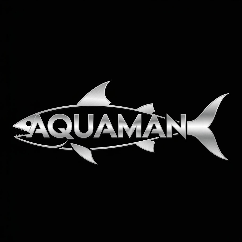 AI Design for Create a premium luxury wordmark logo featuring the text "AQUAMAN" seamlessly transformed into the shape of a powerful fish. The typography itself should form the fish silhouette, making the fish and wordmark appear as one unified design.
Design Requirements:
The entire fish shape must be built from the letters of AQUAMAN.
No separate fish illustration.
No eyes, pupils, facial features, or cartoon elements.
The fish should look aggressive, sleek, fast, and powerful through its shape alone.
The first A should naturally form the fish head and mouth.
The last letters should organically transition into an elegant forked tail fin.
Integrate sharp dorsal fins and lower fins into the typography.
Every letter should contribute to the fish anatomy.
Strong silhouette recognizable even at small sizes.
Style:
Ultra-premium metallic silver finish.
Brushed stainless steel texture.
Realistic chrome reflections.
High contrast highlights and shadows.
3D embossed appearance.
Luxury sports-brand aesthetic.
Sharp angular cuts and aggressive contours.
Clean vector-quality edges.
Professional esports, marine, and luxury brand influence.
Composition:
Horizontal logo layout.
Fish swimming from left to right.
Balanced proportions.
Symmetrical fin placement.
Tail integrated naturally into typography.
Strong negative space usage.
Black background for maximum contrast.
Quality:
Award-winning logo design.
Corporate branding quality.
Minimal yet highly recognizable.
Vector logo style.
Crisp outlines.
Scalable for apparel, websites, boats, fishing brands, gaming teams, and premium merchandise.
Negative Prompt:
No eyes, no cartoon style, no mascot design, no gradients outside metallic reflections, no extra text, no water splashes, no ocean background, no realistic fish illustration, no clutter, no shadows behind logo, no glow effects, no low-quality typography, no rounded playful fonts.
Style Keywords: luxury metallic logo, custom wordmark, fish typography logo, silver chrome emblem, aggressive marine branding, premium vector design, brushed steel texture, iconic brand mark, minimalist luxury logo, professional identity design.