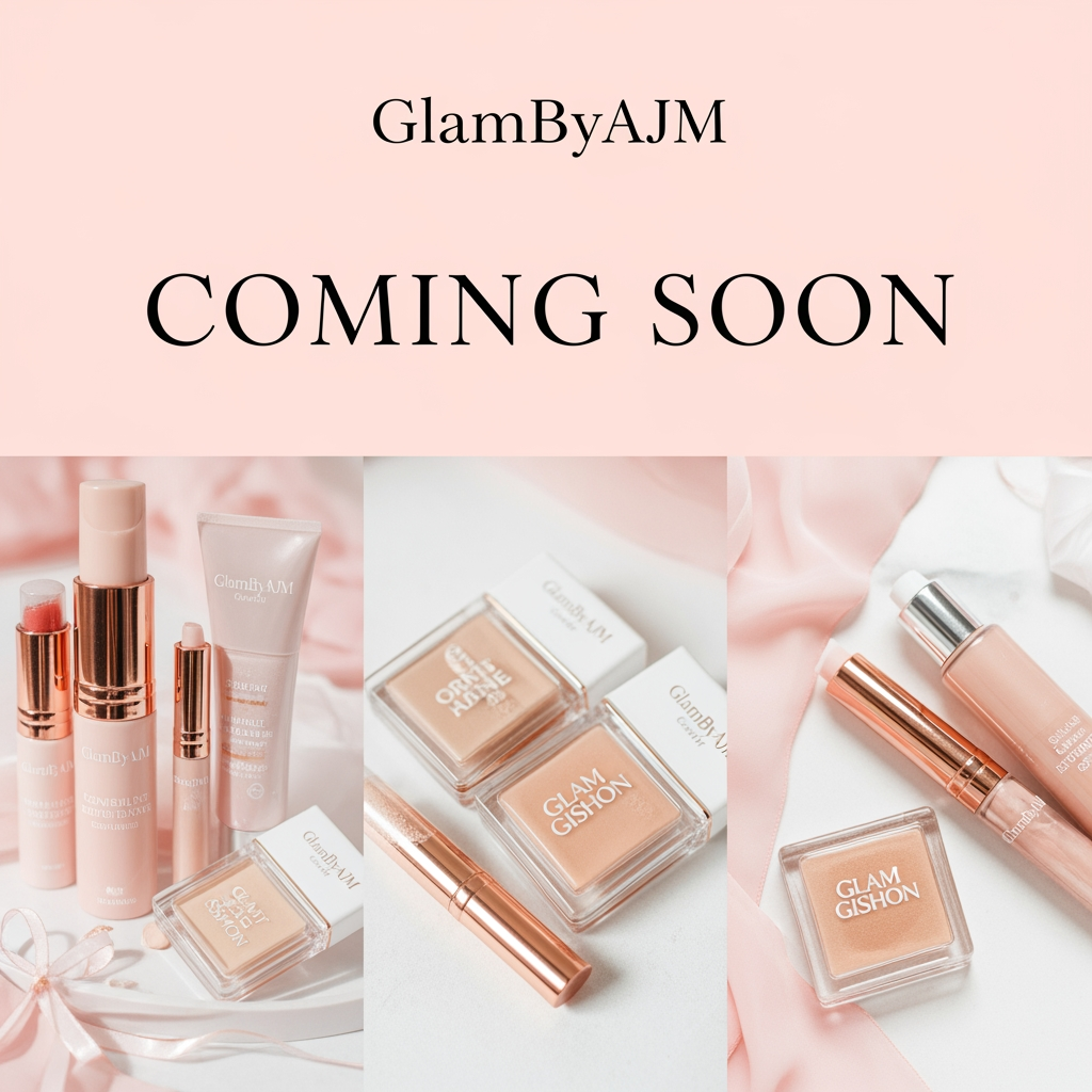 AI Design for GlamByAJM – Coming Soon Video Prompt
Style: Luxury, Feminine, Cute, Aesthetic, Soft Glam
Duration: 10–15 seconds
Color Theme: Blush Pink, Nude Beige, Rose Gold, White
Music: Soft dreamy beauty/fashion instrumental
Scene 1 (0–3 sec)
Soft pink background with floating sparkles, ribbons, hearts and glowing particles.
Text appears elegantly:
✨ Something Beautiful is Coming...
Scene 2 (3–6 sec)
Cute beauty products slowly appear:
Pink lipstick
Lip gloss
Makeup compact
Hair scrunchie
Pearl hair clip
Minimal jewelry
Golden sparkles moving around them.
Scene 3 (6–10 sec)
Luxury shopping bags slide into frame with soft glow effect.
Text:
🛍️ Fashion • Beauty • Accessories
Scene 4 (10–15 sec)
Your GlamByAJM logo appears in center with crown and sparkles.
Text below:
💖 COMING SOON 💖
"Cute Things, Just For You"
Follow us for updates ✨
Background filled with floating hearts, bows, pearls and rose-gold shimmer.
Extra Effects
Slow zoom in
Glitter transitions
Floating butterflies
Soft bokeh lights
Rose gold sparkles
Elegant fade out