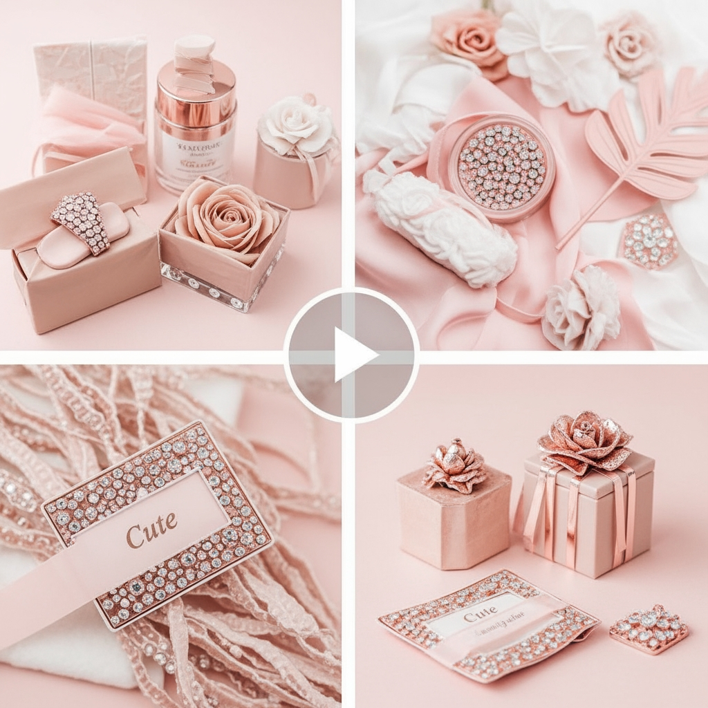 AI Design for GlamByAJM – Coming Soon Video Prompt
Style: Luxury, Feminine, Cute, Aesthetic, Soft Glam
Duration: 10–15 seconds
Color Theme: Blush Pink, Nude Beige, Rose Gold, White
Music: Soft dreamy beauty/fashion instrumental
Scene 1 (0–3 sec)
Soft pink background with floating sparkles, ribbons, hearts and glowing particles.
Text appears elegantly:
✨ Something Beautiful is Coming...
Scene 2 (3–6 sec)
Cute beauty products slowly appear:
Pink lipstick
Lip gloss
Makeup compact
Hair scrunchie
Pearl hair clip
Minimal jewelry
Golden sparkles moving around them.
Scene 3 (6–10 sec)
Luxury shopping bags slide into frame with soft glow effect.is ma ny cute cute mini makeup ki pics use karo or hair or jewllery accessories bi cute hon trend ma jo chal rahi
Text:
🛍️ Fashion • Beauty • Accessories
Scene 4 (10–15 sec)
Your GlamByAJM logo appears in center with crown and sparkles.
Text below:
💖 COMING SOON 💖
"Cute Things, Just For You"
Follow us for updates ✨
Background filled with floating hearts, bows, pearls and rose-gold shimmer.
Extra Effects
Slow zoom in
Glitter transitions
Floating butterflies
Soft bokeh lights
Rose gold sparkles
Elegant fade out
