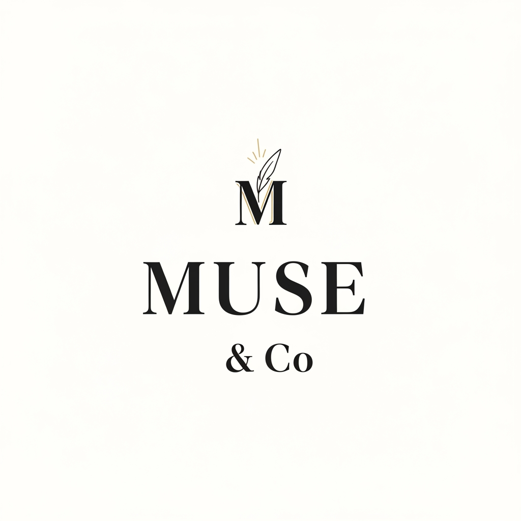 AI Design for Logo Design Brief – Muse & Co
Brand Name: Muse & Co
Logo Style: Modern, Minimalist, Luxury, Elegant
Theme: Creativity, Inspiration, Sophistication, Premium Quality
Color Palette:
Primary Color: Matte Black (#000000)
Secondary Color: Charcoal Black (#2B2B2B)
Accent Color: Soft Gold (#D4AF37) (optional)
Background: White ya Light Beige
Typography:
Font Style: Elegant Serif (jaise Playfair Display, Cormorant Garamond)
"Muse" ko thora prominent rakhein.
"& Co" ko smaller aur refined style mein likhein.
Clean aur professional look maintain rakhein.
Logo Icon:
Abstract "M" monogram.
Ya subtle feather, spark, flower petal, ya artistic line element jo creativity aur inspiration ko represent kare.
Icon simple aur memorable ho.
Layout:
Horizontal version: Icon left side, text right side.
Square version: Icon top, brand name bottom.
Social media profile ke liye icon-only version bhi banaya jaye.
Size Requirements:
Main Logo: 3000 × 3000 px
Social Media: 1080 × 1080 px
Transparent PNG aur Vector (SVG/AI) format mein.
Overall Feel:
Premium
Feminine but professional
Modern luxury
Clean and timeless
High-end fashion/beauty/lifestyle brand appearance
AI Prompt
"Create a luxury minimalist logo for 'Muse & Co'. Use a matte black color palette with subtle gold accents. Design an elegant monogram 'M' combined with a creative and artistic symbol. Use sophisticated serif typography, clean lines, and premium branding aesthetics. The logo should feel modern, timeless, luxurious, and professional with a high-end fashion and lifestyle brand identity. White background, vector style, high resolution."
