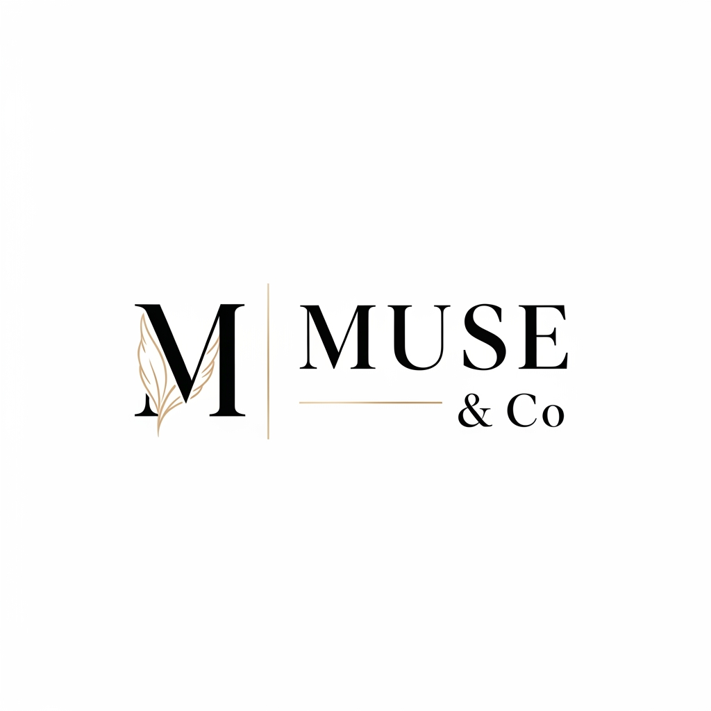 AI Design for Logo Design Brief – Muse & Co
Brand Name: Muse & Co
Logo Style: Modern, Minimalist, Luxury, Elegant
Theme: Creativity, Inspiration, Sophistication, Premium Quality
Color Palette:
Primary Color: Matte Black (#000000)
Secondary Color: Charcoal Black (#2B2B2B)
Accent Color: Soft Gold (#D4AF37) (optional)
Background: White ya Light Beige
Typography:
Font Style: Elegant Serif (jaise Playfair Display, Cormorant Garamond)
"Muse" ko thora prominent rakhein.
"& Co" ko smaller aur refined style mein likhein.
Clean aur professional look maintain rakhein.
Logo Icon:
Abstract "M" monogram.
Ya subtle feather, spark, flower petal, ya artistic line element jo creativity aur inspiration ko represent kare.
Icon simple aur memorable ho.
Layout:
Horizontal version: Icon left side, text right side.
Square version: Icon top, brand name bottom.
Social media profile ke liye icon-only version bhi banaya jaye.
Size Requirements:
Main Logo: 3000 × 3000 px
Social Media: 1080 × 1080 px
Transparent PNG aur Vector (SVG/AI) format mein.
Overall Feel:
Premium
Feminine but professional
Modern luxury
Clean and timeless
High-end fashion/beauty/lifestyle brand appearance
AI Prompt
"Create a luxury minimalist logo for 'Muse & Co'. Use a matte black color palette with subtle gold accents. Design an elegant monogram 'M' combined with a creative and artistic symbol. Use sophisticated serif typography, clean lines, and premium branding aesthetics. The logo should feel modern, timeless, luxurious, and professional with a high-end fashion and lifestyle brand identity. White background, vector style, high resolution."