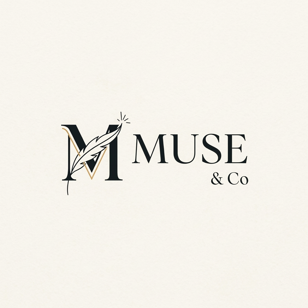 AI Design for Logo Design Brief – Muse & Co
Brand Name: Muse & Co
Logo Style: Modern, Minimalist, Luxury, Elegant
Theme: Creativity, Inspiration, Sophistication, Premium Quality
Color Palette:
Primary Color: Matte Black (#000000)
Secondary Color: Charcoal Black (#2B2B2B)
Accent Color: Soft Gold (#D4AF37) (optional)
Background: White ya Light Beige
Typography:
Font Style: Elegant Serif (jaise Playfair Display, Cormorant Garamond)
"Muse" ko thora prominent rakhein.
"& Co" ko smaller aur refined style mein likhein.
Clean aur professional look maintain rakhein.
Logo Icon:
Abstract "M" monogram.
Ya subtle feather, spark, flower petal, ya artistic line element jo creativity aur inspiration ko represent kare.
Icon simple aur memorable ho.
Layout:
Horizontal version: Icon left side, text right side.
Square version: Icon top, brand name bottom.
Social media profile ke liye icon-only version bhi banaya jaye.
Size Requirements:
Main Logo: 3000 × 3000 px
Social Media: 1080 × 1080 px
Transparent PNG aur Vector (SVG/AI) format mein.
Overall Feel:
Premium
Feminine but professional
Modern luxury
Clean and timeless
High-end fashion/beauty/lifestyle brand appearance
AI Prompt
"Create a luxury minimalist logo for 'Muse & Co'. Use a matte black color palette with subtle gold accents. Design an elegant monogram 'M' combined with a creative and artistic symbol. Use sophisticated serif typography, clean lines, and premium branding aesthetics. The logo should feel modern, timeless, luxurious, and professional with a high-end fashion and lifestyle brand identity. White background, vector style, high resolution."