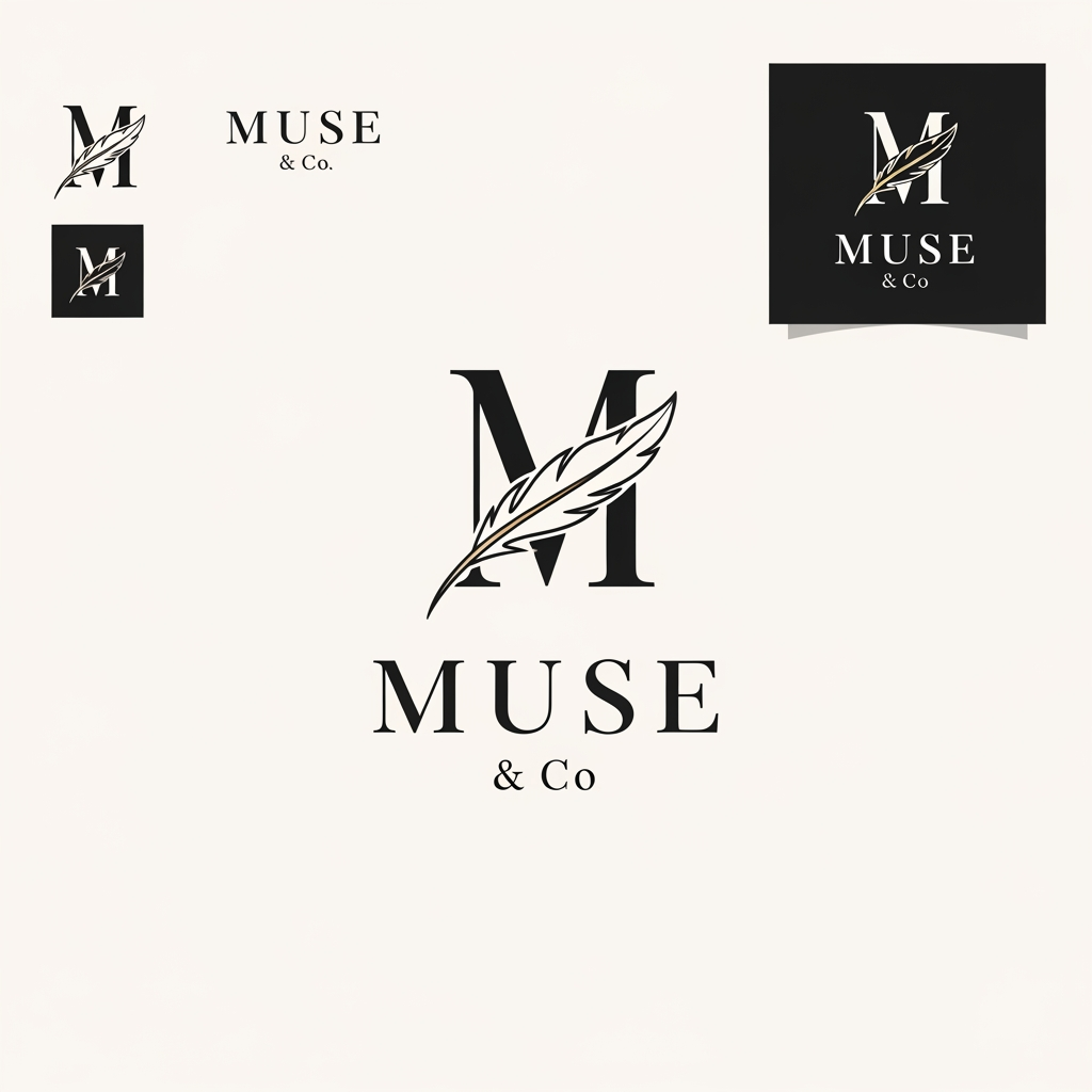 AI Design for Logo Design Brief – Muse & Co
Brand Name: Muse & Co
Logo Style: Modern, Minimalist, Luxury, Elegant
Theme: Creativity, Inspiration, Sophistication, Premium Quality
Color Palette:
Primary Color: Matte Black (#000000)
Secondary Color: Charcoal Black (#2B2B2B)
Accent Color: Soft Gold (#D4AF37) (optional)
Background: White ya Light Beige
Typography:
Font Style: Elegant Serif (jaise Playfair Display, Cormorant Garamond)
"Muse" ko thora prominent rakhein.
"& Co" ko smaller aur refined style mein likhein.
Clean aur professional look maintain rakhein.
Logo Icon:
Abstract "M" monogram.
Ya subtle feather, spark, flower petal, ya artistic line element jo creativity aur inspiration ko represent kare.
Icon simple aur memorable ho.
Layout:
Horizontal version: Icon left side, text right side.
Square version: Icon top, brand name bottom.
Social media profile ke liye icon-only version bhi banaya jaye.
Size Requirements:
Main Logo: 3000 × 3000 px
Social Media: 1080 × 1080 px
Transparent PNG aur Vector (SVG/AI) format mein.
Overall Feel:
Premium
Feminine but professional
Modern luxury
Clean and timeless
High-end fashion/beauty/lifestyle brand appearance
AI Prompt
"Create a luxury minimalist logo for 'Muse & Co'. Use a matte black color palette with subtle gold accents. Design an elegant monogram 'M' combined with a creative and artistic symbol. Use sophisticated serif typography, clean lines, and premium branding aesthetics. The logo should feel modern, timeless, luxurious, and professional with a high-end fashion and lifestyle brand identity. White background, vector style, high resolution."