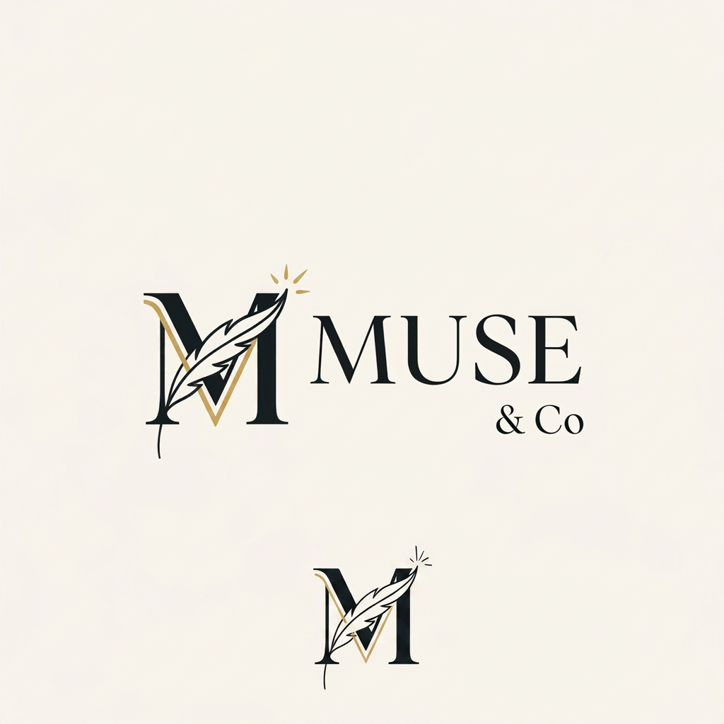 AI Design for Logo Design Brief – Muse & Co
Brand Name: Muse & Co
Logo Style: Modern, Minimalist, Luxury, Elegant
Theme: Creativity, Inspiration, Sophistication, Premium Quality
Color Palette:
Primary Color: Matte Black (#000000)
Secondary Color: Charcoal Black (#2B2B2B)
Accent Color: Soft Gold (#D4AF37) (optional)
Background: White ya Light Beige
Typography:
Font Style: Elegant Serif (jaise Playfair Display, Cormorant Garamond)
"Muse" ko thora prominent rakhein.
"& Co" ko smaller aur refined style mein likhein.
Clean aur professional look maintain rakhein.
Logo Icon:
Abstract "M" monogram.
Ya subtle feather, spark, flower petal, ya artistic line element jo creativity aur inspiration ko represent kare.
Icon simple aur memorable ho.
Layout:
Horizontal version: Icon left side, text right side.
Square version: Icon top, brand name bottom.
Social media profile ke liye icon-only version bhi banaya jaye.
Size Requirements:
Main Logo: 3000 × 3000 px
Social Media: 1080 × 1080 px
Transparent PNG aur Vector (SVG/AI) format mein.
Overall Feel:
Premium
Feminine but professional
Modern luxury
Clean and timeless
High-end fashion/beauty/lifestyle brand appearance
AI Prompt
"Create a luxury minimalist logo for 'Muse & Co'. Use a matte black color palette with subtle gold accents. Design an elegant monogram 'M' combined with a creative and artistic symbol. Use sophisticated serif typography, clean lines, and premium branding aesthetics. The logo should feel modern, timeless, luxurious, and professional with a high-end fashion and lifestyle brand identity. White background, vector style, high resolution."