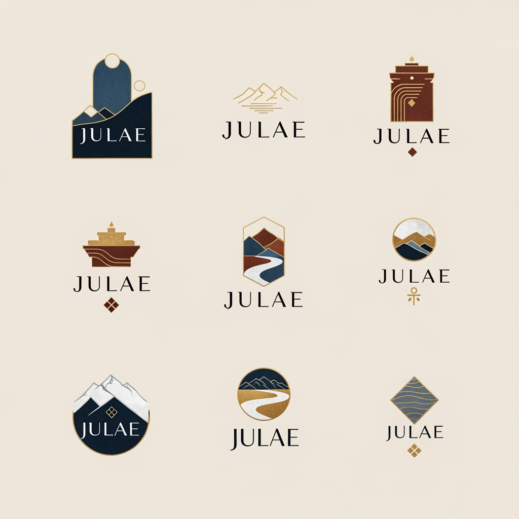 AI Design for we have a minimalistic jewellery brand called julae , make me various logos for the same which should look minimal but luxurious based on the ladakhi colors pallete