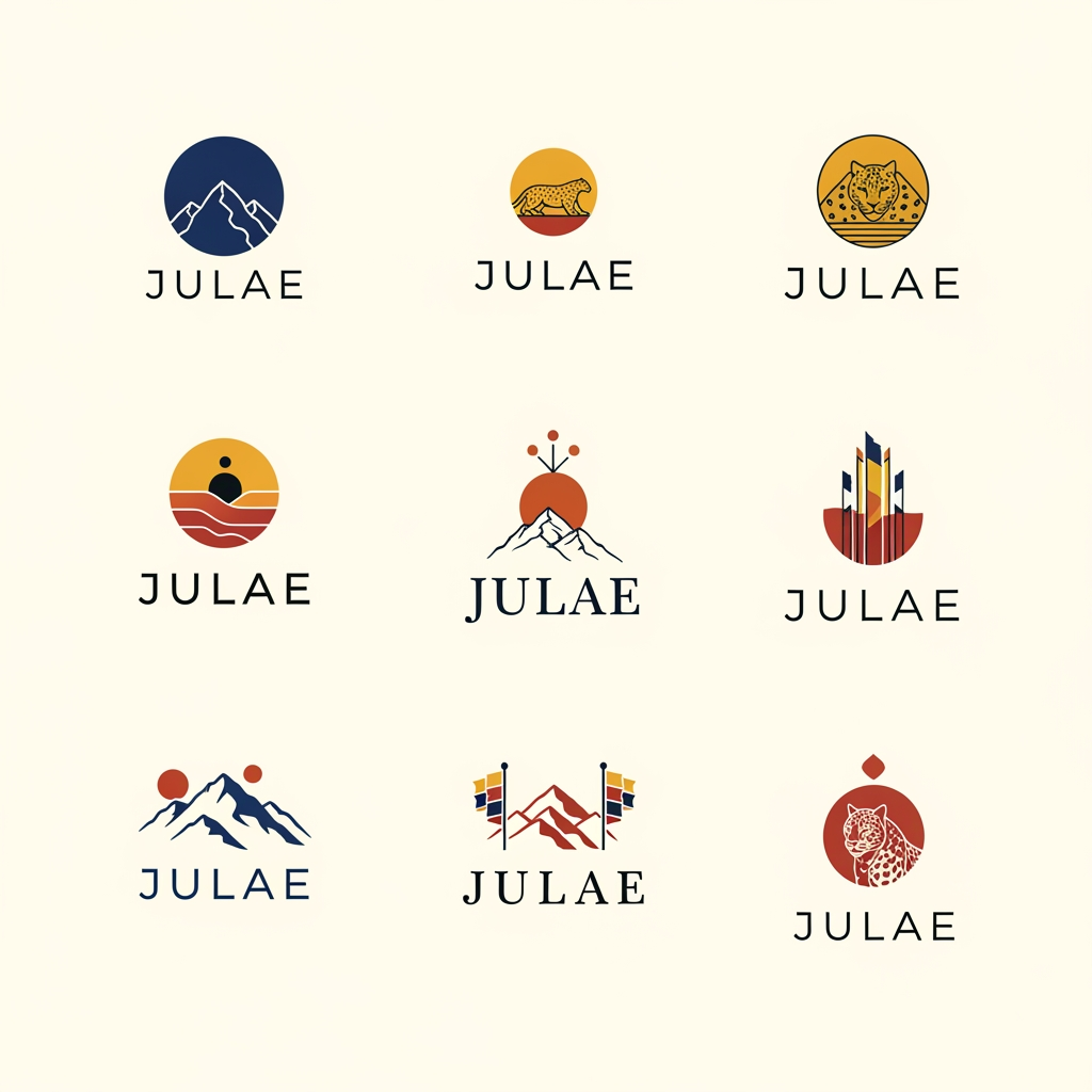 AI Design for we have a minimalistic jewellery brand called julae , make me various logos for the same which should look minimal but luxurious based on the ladakhi colors pallete