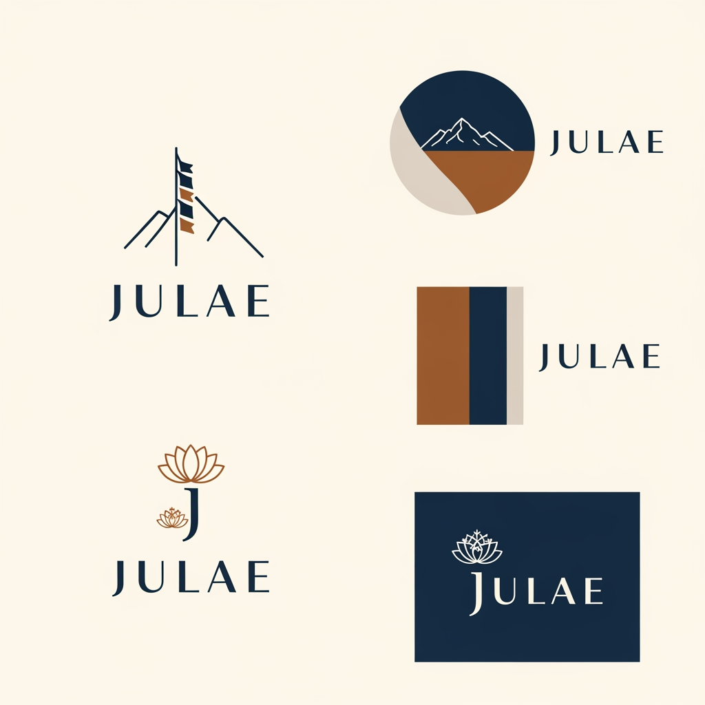 AI Design for we have a minimalistic jewellery brand called julae , make me various logos for the same which should look minimal but luxurious based on the ladakhi colors pallete