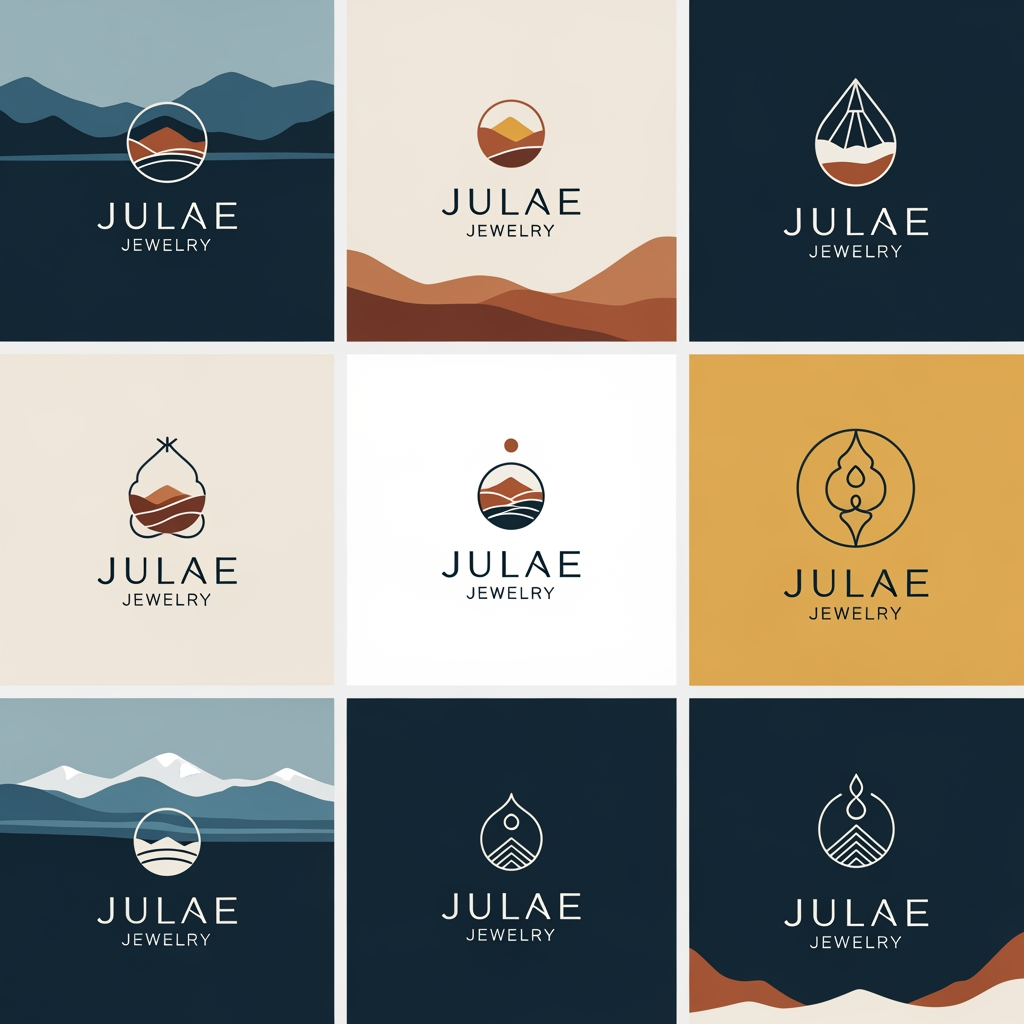 AI Design for we have a minimalistic jewellery brand called julae , make me various logos for the same which should look minimal but luxurious based on the ladakhi colors pallete