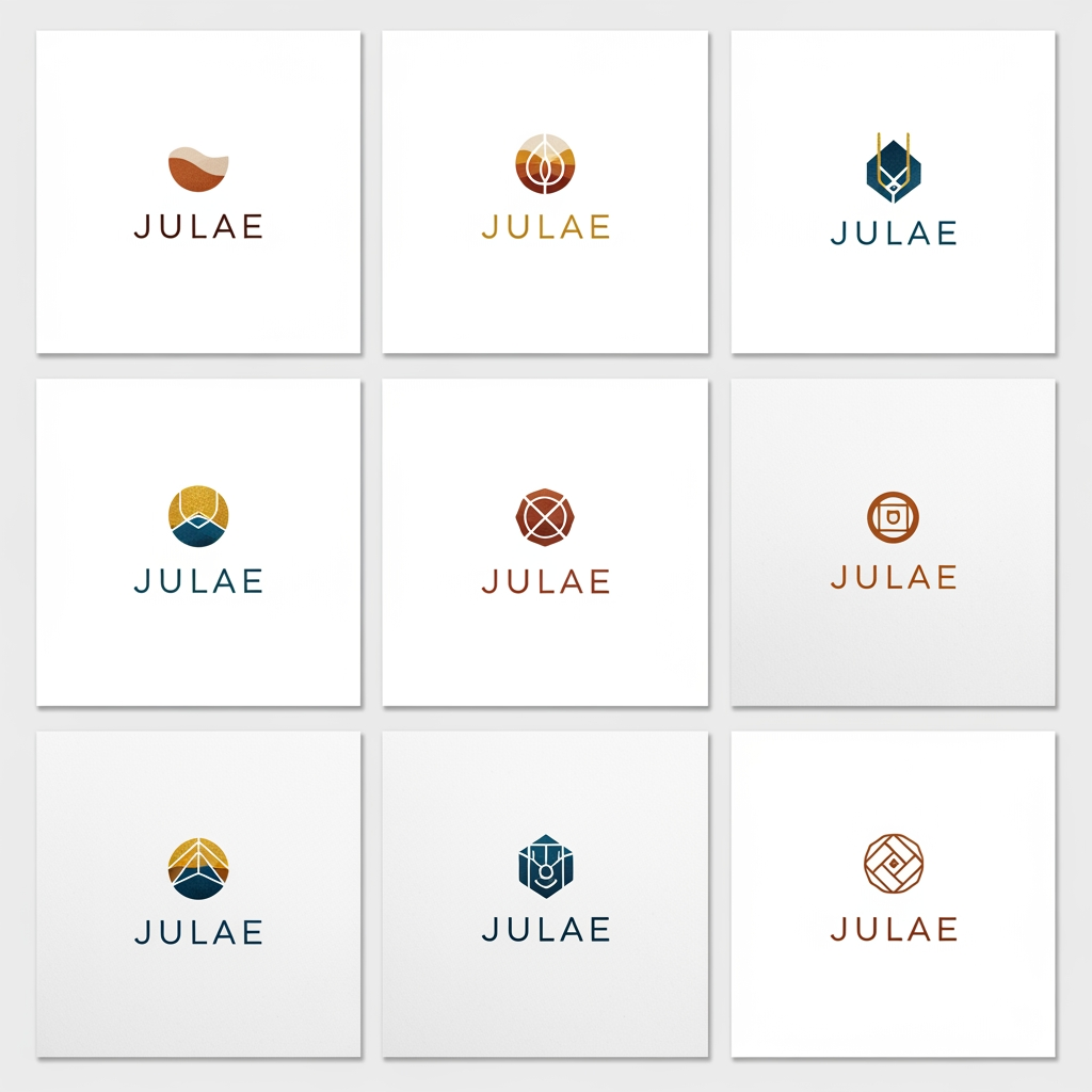 AI Design for we have a minimalistic jewellery brand called julae , make me various logos for the same which should look minimal but luxurious based on the ladakhi colors pallete