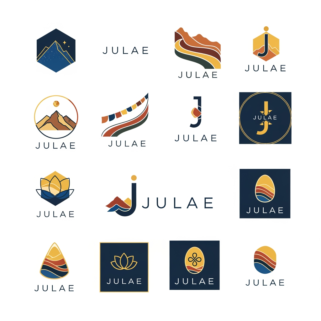 AI Design for we have a minimalistic jewellery brand called julae , make me various logos for the same which should look minimal but luxurious based on the ladakhi colors pallete