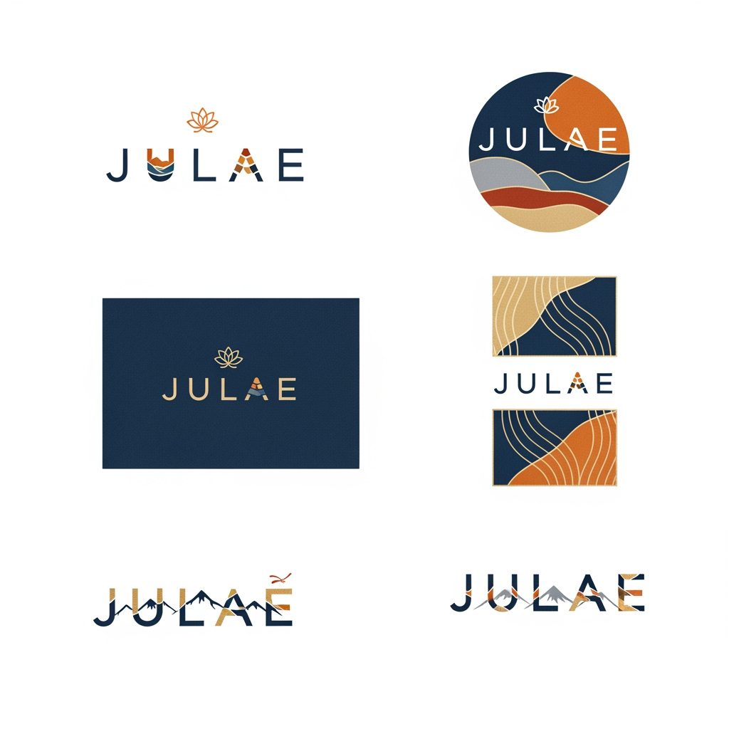 AI Design for we have a minimalistic jewellery brand called julae , make me various logos for the same which should look minimal but luxurious based on the ladakhi colors pallete