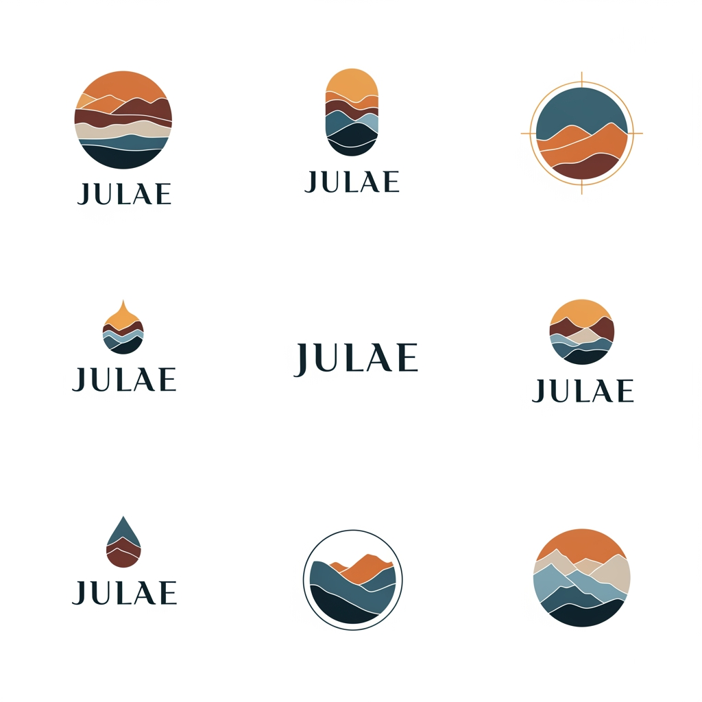 AI Design for we have a minimalistic jewellery brand called julae , make me various logos for the same which should look minimal but luxurious based on the ladakhi colors pallete