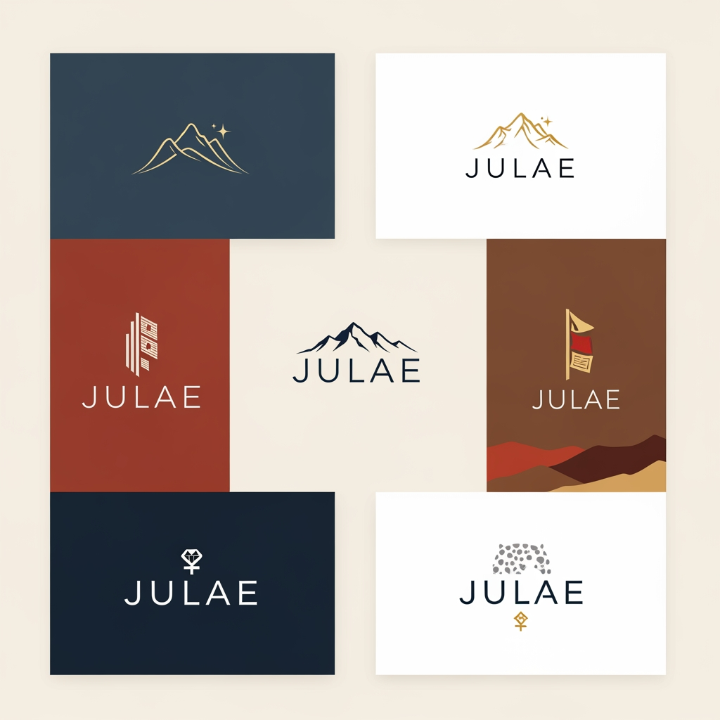 AI Design for we have a minimalistic jewellery brand called julae , make me various logos for the same which should look minimal but luxurious based on the ladakhi colors pallete
