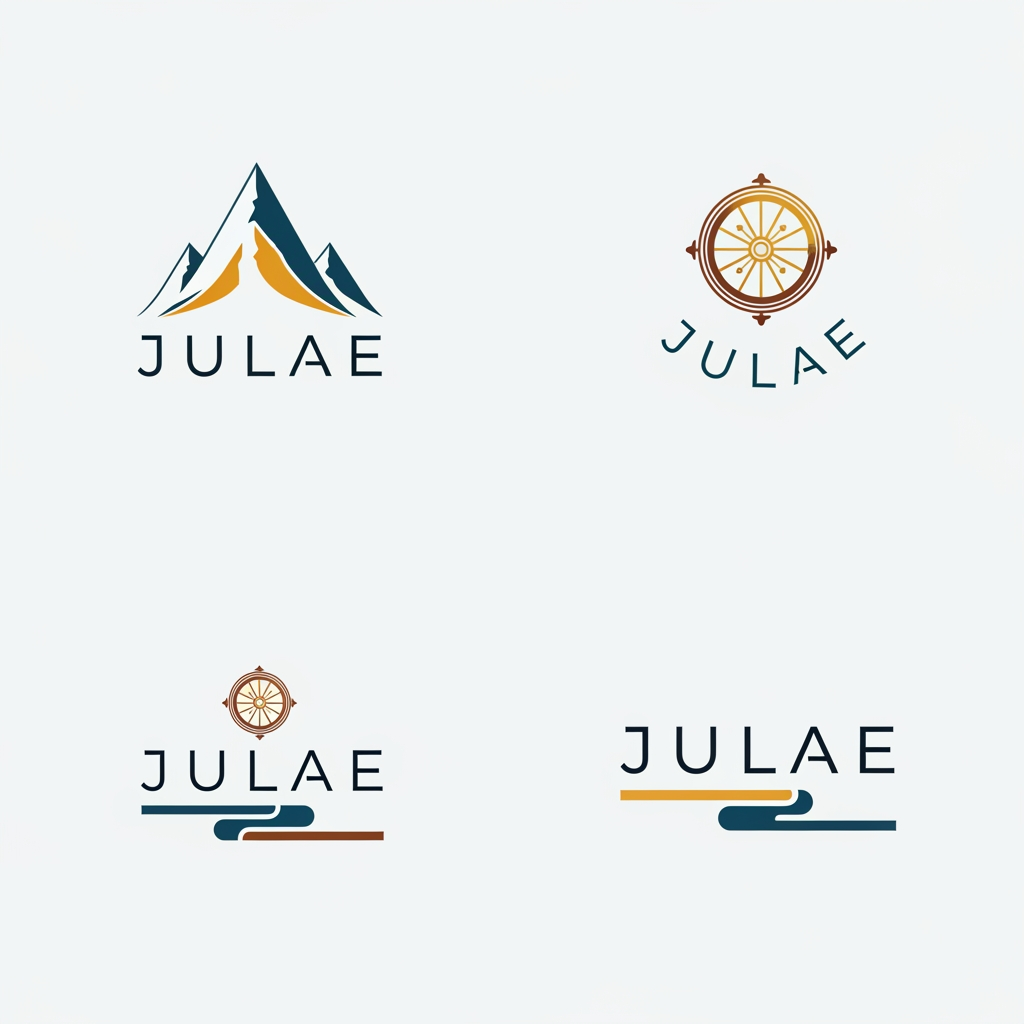 AI Design for we have a minimalistic jewellery brand called julae , make me various logos for the same which should look minimal but luxurious based on the ladakhi colors pallete