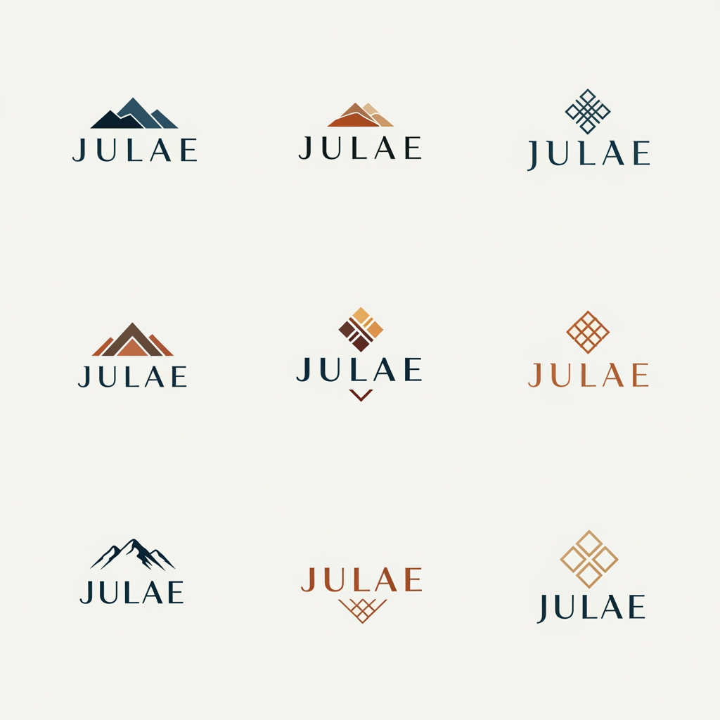 AI Design for we have a minimalistic jewellery brand called julae , make me various logos for the same which should look minimal but luxurious based on the ladakhi colors pallete