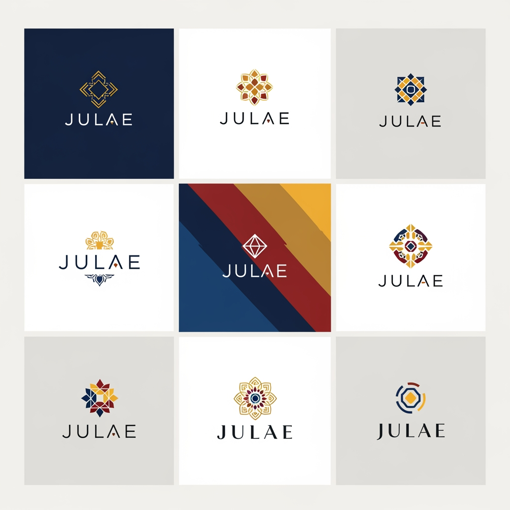 AI Design for we have a minimalistic jewellery brand called julae , make me various logos for the same which should look minimal but luxurious based on the ladakhi colors pallete