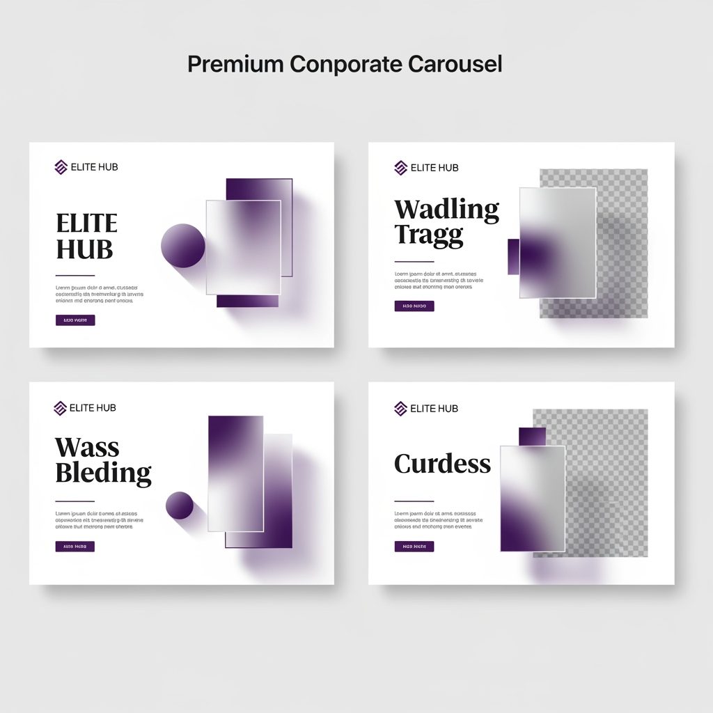 AI Design for Premium Instagram carousel design for ELITE HUB, luxury white and purple theme, modern corporate branding, clean layout, bold typography, premium business aesthetic, glassmorphism elements, geometric shapes, soft shadows, professional marketing agency style, minimal design, high-end startup branding, elegant spacing, Instagram carousel format 1080x1350, consistent branding across all slides, luxury and trustworthy appearance.