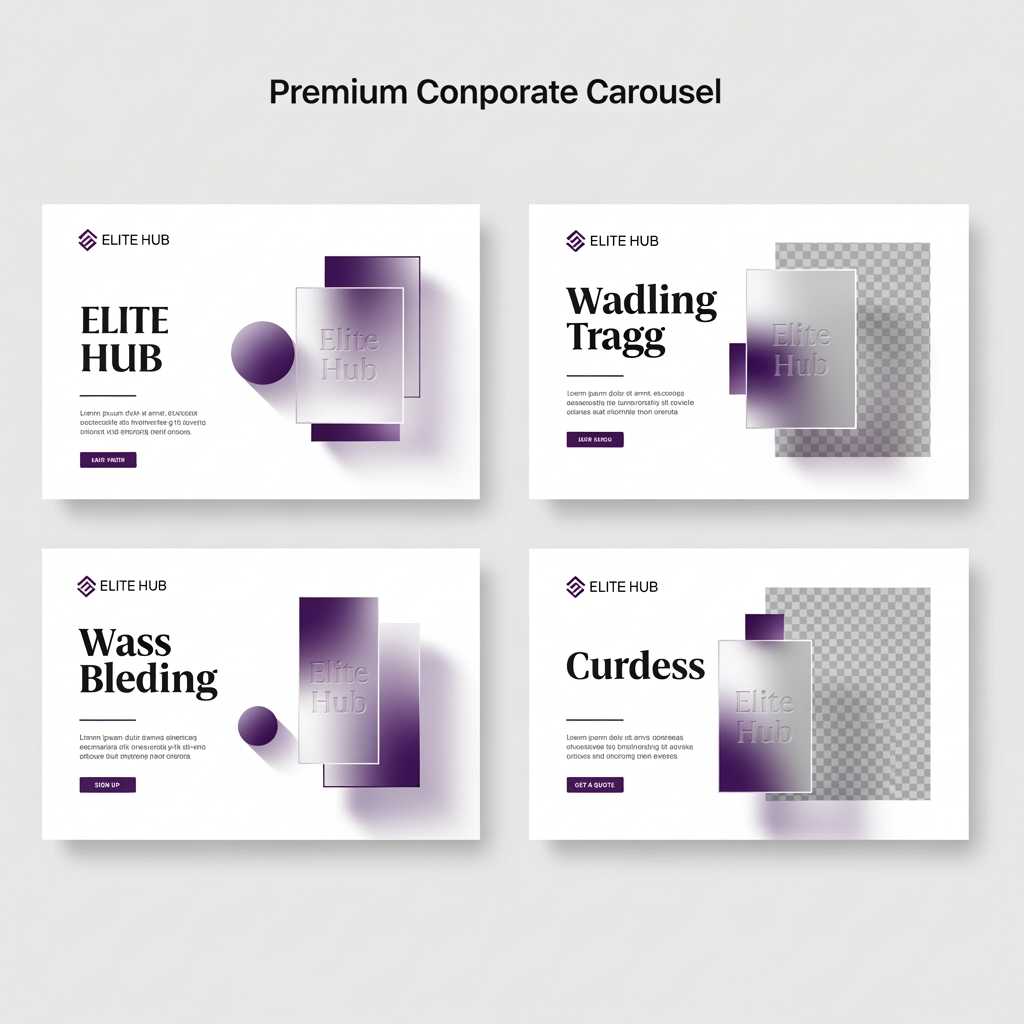 AI Design for Premium Instagram carousel design for ELITE HUB, luxury white and purple theme, modern corporate branding, clean layout, bold typography, premium business aesthetic, glassmorphism elements, geometric shapes, soft shadows, professional marketing agency style, minimal design, high-end startup branding, elegant spacing, Instagram carousel format 1080x1350, consistent branding across all slides, luxury and trustworthy appearance.